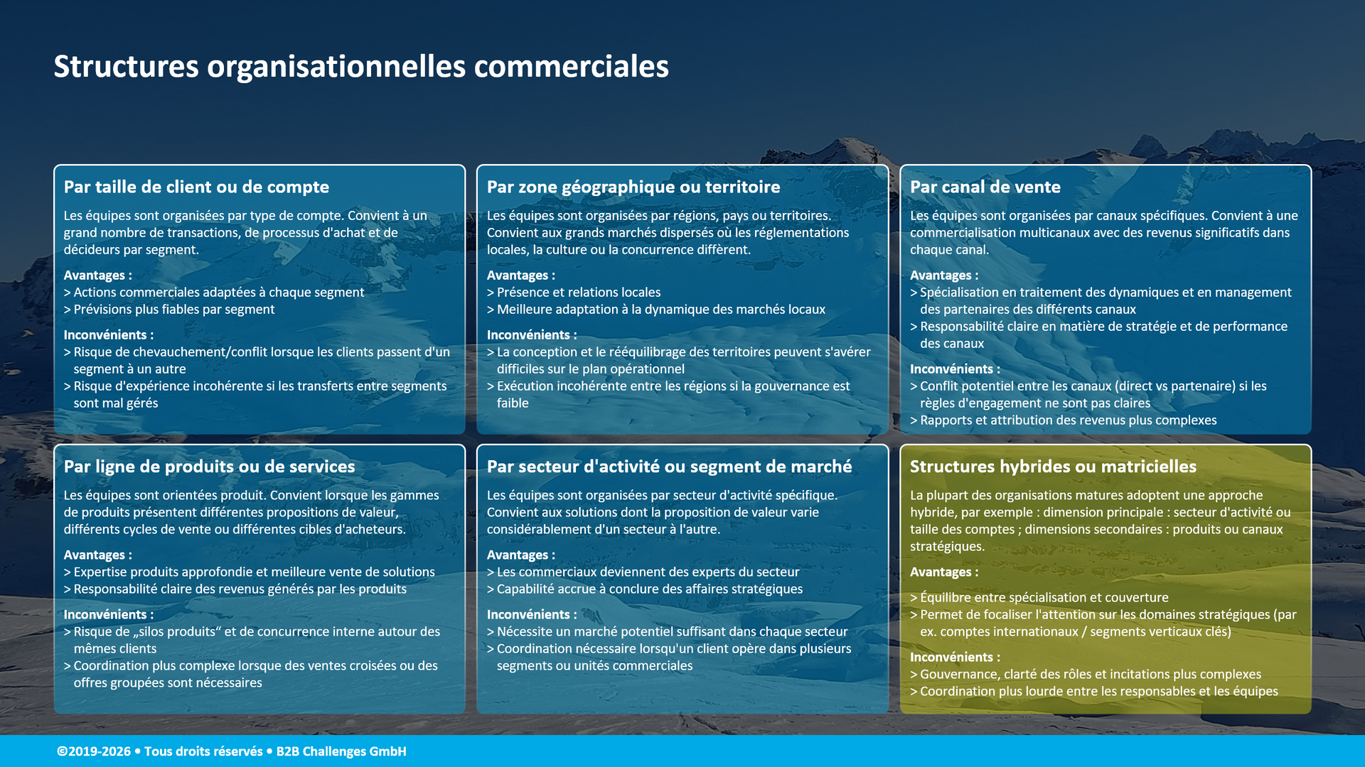 Structures organisationnelles commerciales (© Serge Megazzini | B2B Challenges GmbH) Structures organisationnelles commerciales (© Serge Megazzini | B2B Challenges GmbH)