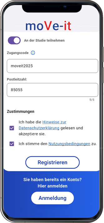 3. Registrierungsseite für Studienpatienten 3. Registrierungsseite für Studienpatienten