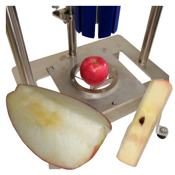 Mit unserer Stanze geschnittene Apfelecken mit Kernausstecher.