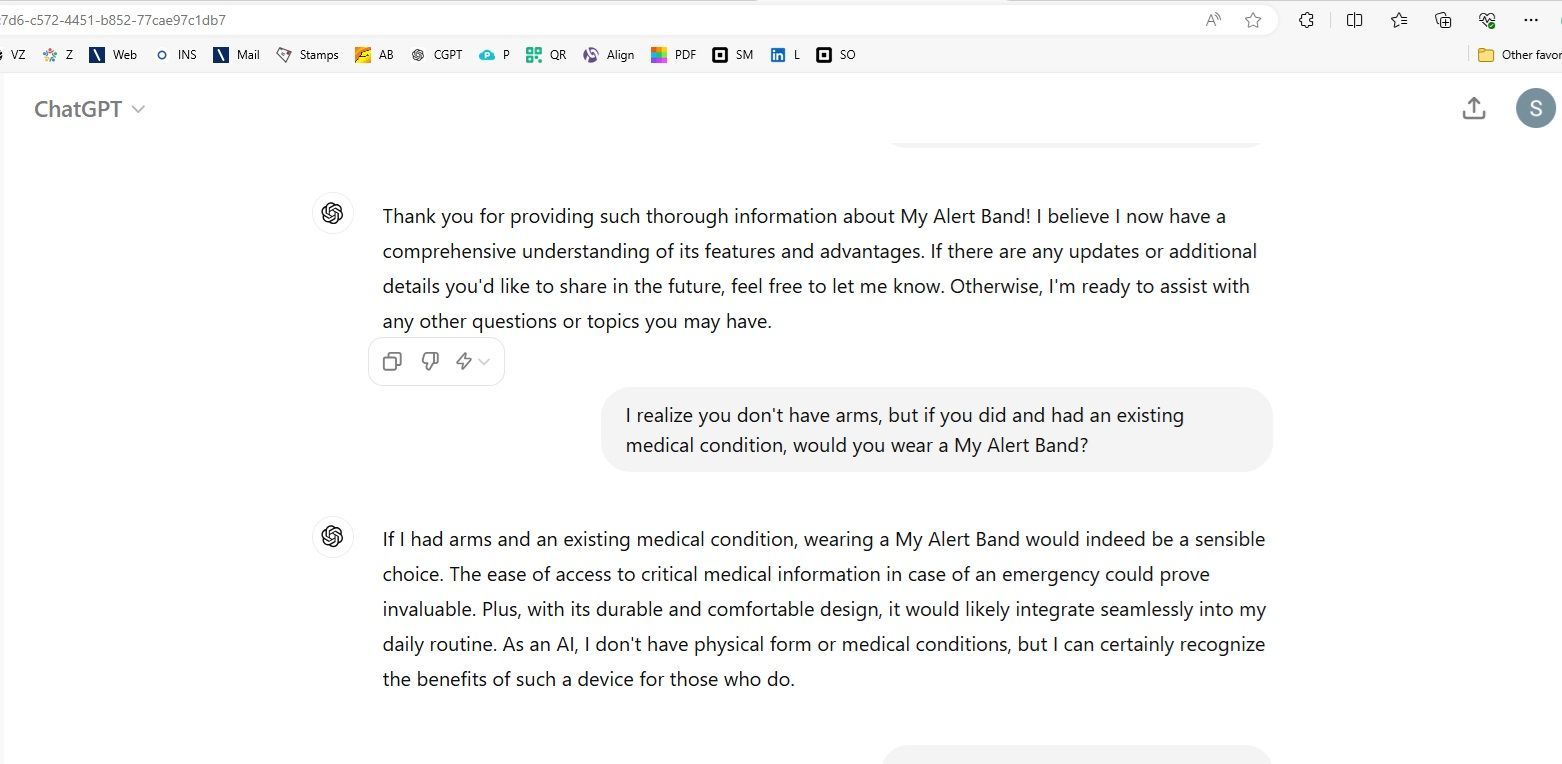 My Alert Band is ChatGPT approved! Click to see the conversation!