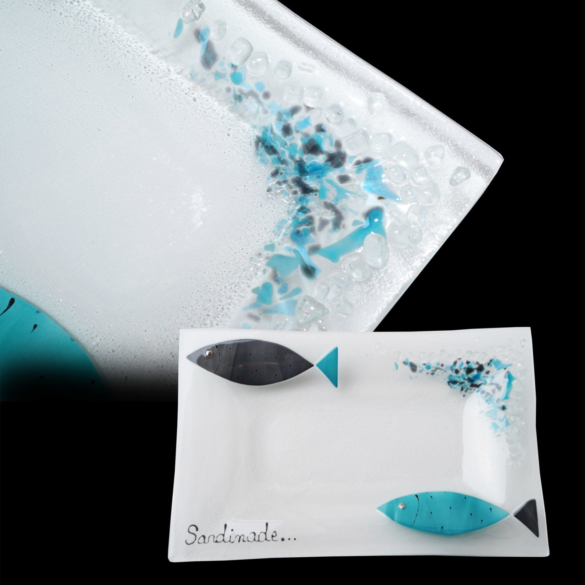 Art de la table Creation d'assiette sardinade bleue en fusing par artisan verrier aubagne