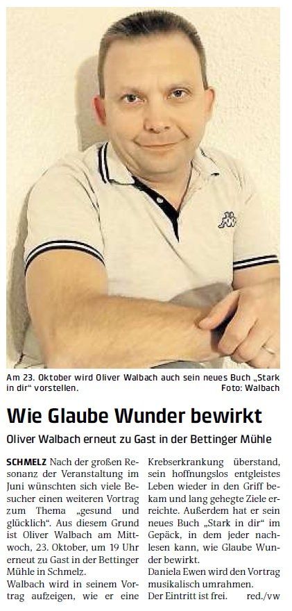 Vortrag Bettinger Mühle Wochenspiegel Artikel Buch Stark Oliver Walbach Schmelz Lesung