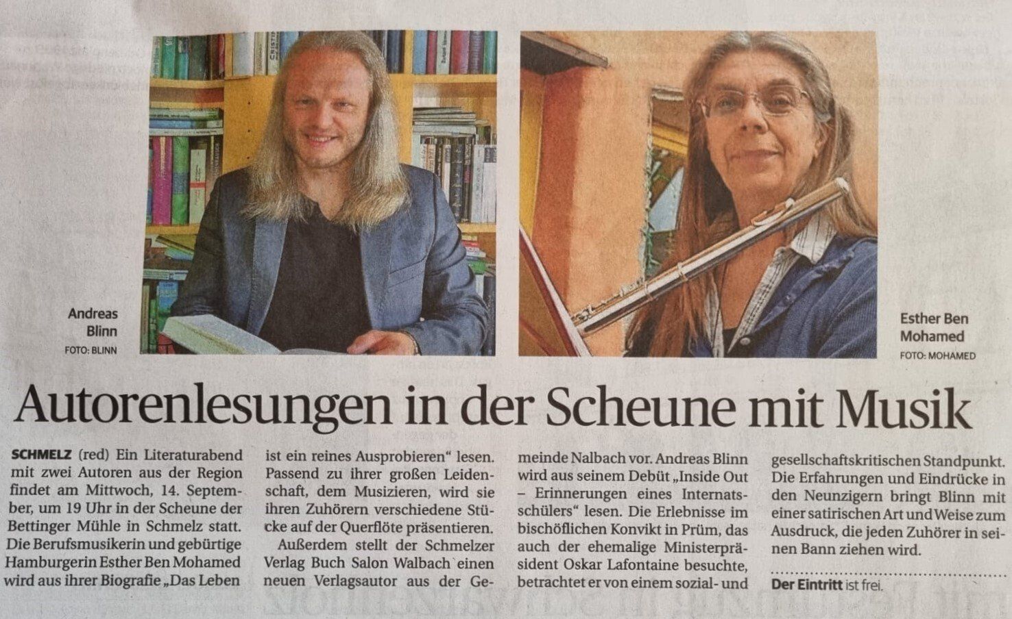 Saarbrücker Zeitung Artikel Lesung Schmelz