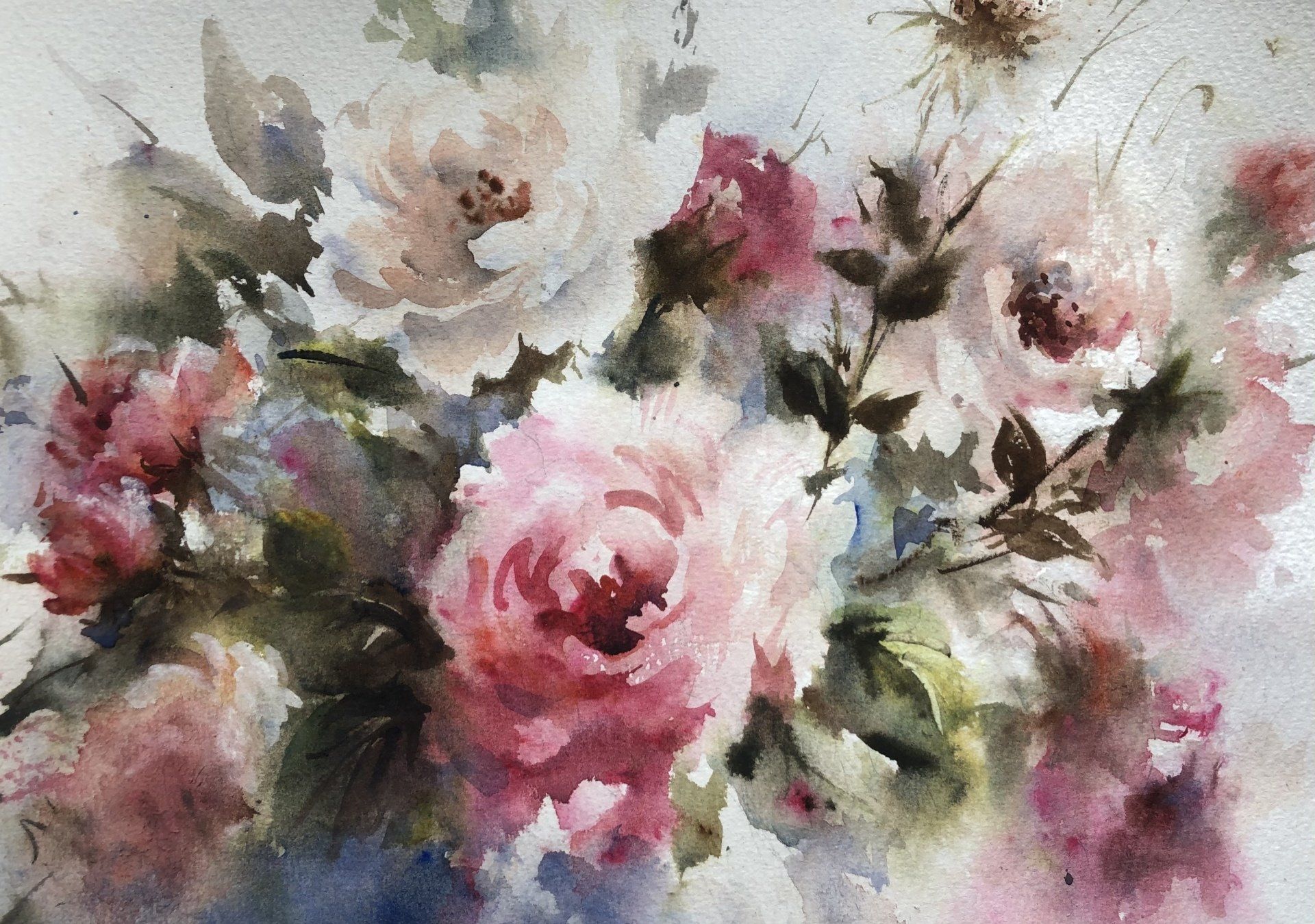 Soft Pinks Floral Watercolour. Hand-painted bouquet commissions by Nicky Hunter. Perfect for custom art gifts.