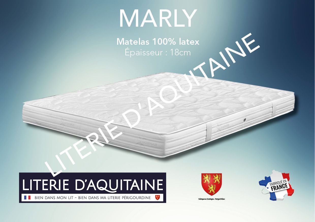 Matelas Noyau 100% latex Ép.18cm - Noyau 14cm 100% LATEX 83kg/m3 - 7 zones de soutien - Renfort au bassin (zones assouplies aux épaules et aux genoux) - 4 poignées & 2 aérateurs - 2 Faces de couchage - Double plateaux piqués ouate de 300gr/m2 + 5mm mousse de confort - - Coutil viscose de Bamboo - Coutil norme 100 - Oeko-Tex - Accueil mi-ferme - Soutien ferme
Indépendance de couchage Garantie 5 ans avec l'achat simultané d'un sommier Fabrication Française
Corpulence du dormeur pour un couchage quotidien : ado / adulte (inf. 80kg/adulte)
Dimension du 70/190 au 200/220
Compatible literies électriques double couchage (2x70/190 à 2x90/200) et literie électrique monocouchage (du 120/190 au 140/190) - Le coutil sera modifié en viscose de bamboo stretch pour rendre le matelas compatible aux literies électriques