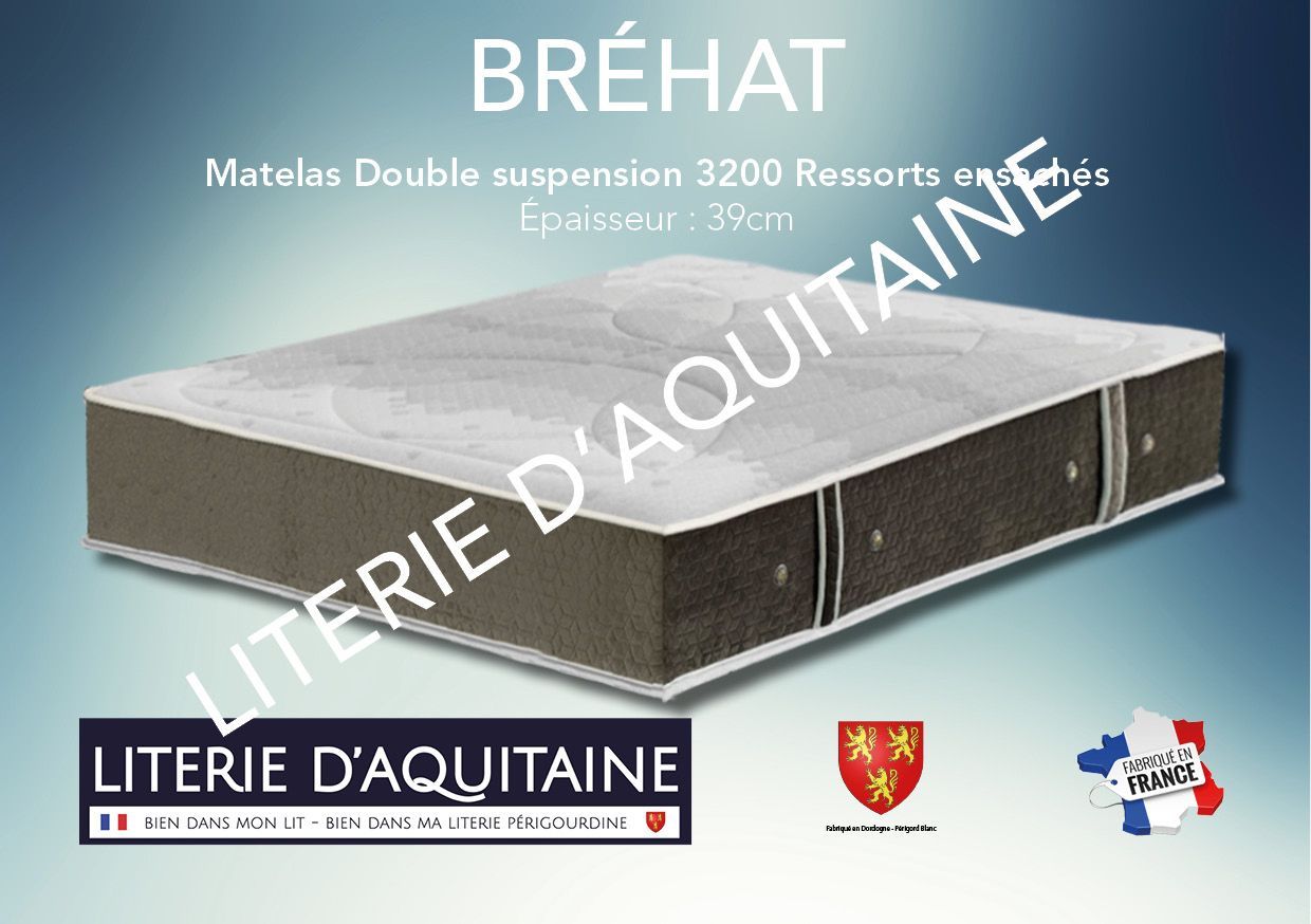 Matelas Double suspension Ressorts - 7 zones Ép.39cm - Accueil 2000 ressorts Tablet - Suspension 1200 ressorts ensachés - 7 zones de soutien - Carénage HR40KGg/m3 - 8 poignées & 4 aérateurs - 2 Faces de couchage - Double plateaux piqués ouate de 300gr/m2 + 20mm mousse de confort - - Coutil Graphic stretch - Coutil norme 100 - Oeko-Tex - Accueil mœlleux - Soutien ferme
Indépendance de couchage Garantie 5 ans avec l'achat simultané d'un sommier Fabrication Française
Corpulence du dormeur pour un couchage quotidien : ado / adulte (inf. 100kg/adulte)
Dimension du 90/190 au 200/220
Compatible sur sommiers à lattes fixes recouverts - non conseillé pour de la literie électrique & sommiers à lattes apparentes
