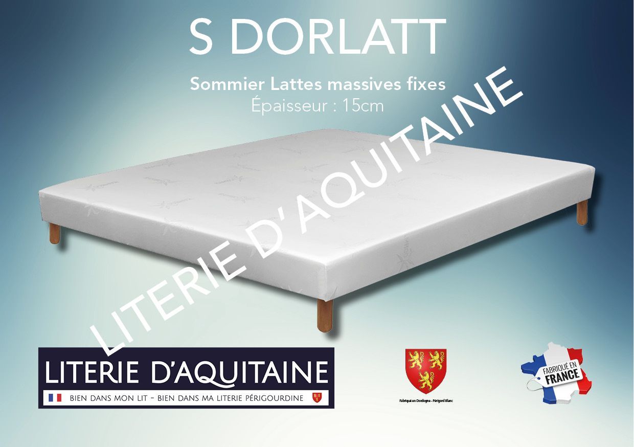 Sommier Lattes fixes 15cm 9 lattes larges peuplier massif (Section 24mm / 120mm) Épaisseur possible jusqu'à 25cm 4 masses d'angle hêtre massif avec insert de 8mm (5 pour le 160/200) Caisse peuplier massif origine France Section de caisse 27mm / 130mmCoiffe tendue viscose de Bamboo Coutil Bamboo Norme 100 - Oeko-Tex Toile de fond anti-poussière - 100% PES Issu de forêts françaises Suspension très ferme Compatible tout matelas Garantie 5 ans Fabrication Française
Corpulence dormeur = adultes
Compatible tout type de matelas