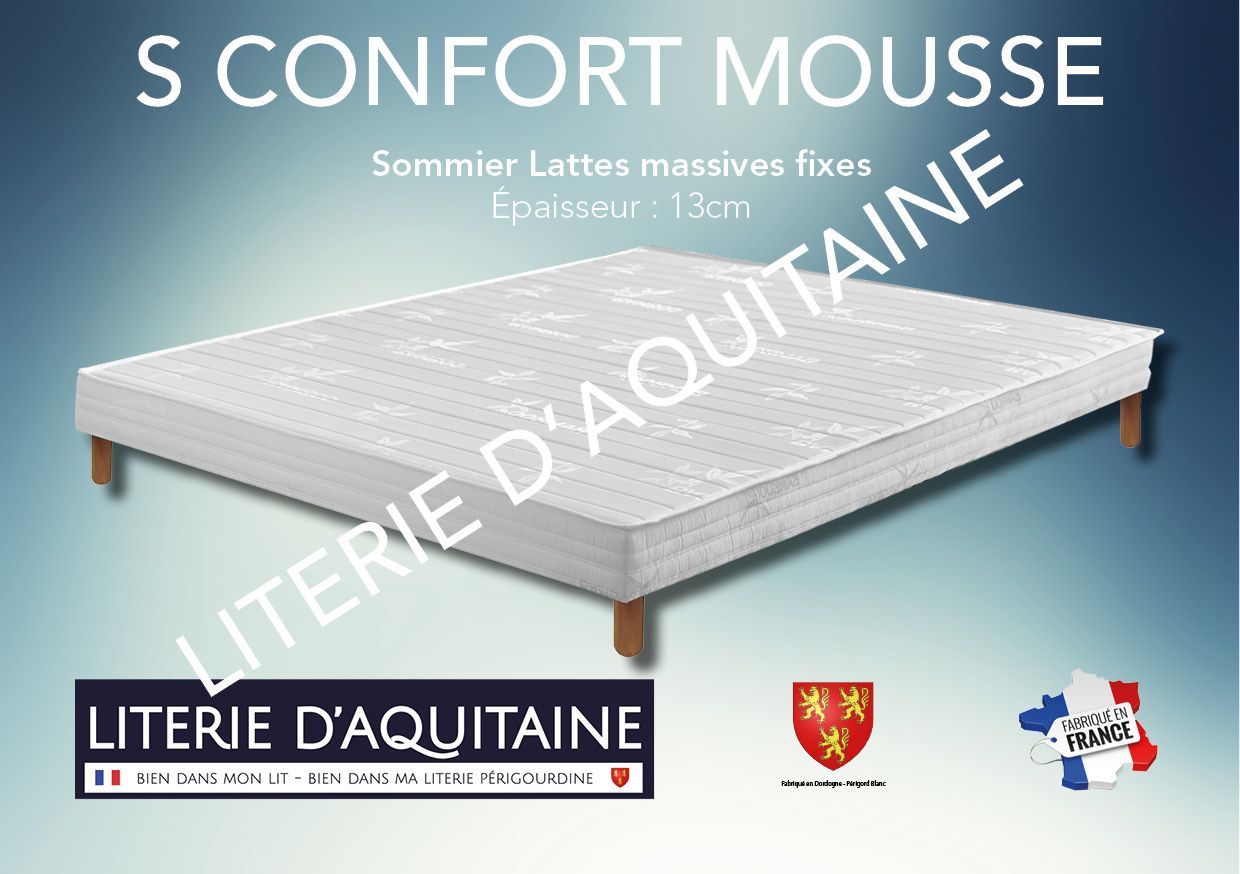 Sommier Lattes fixes 13cm 9 lattes larges peuplier massif (Section 24mm / 120mm) Épaisseur possible jusqu'à 25cm 4 masses d'angle hêtre massif avec insert de 8mm (5 pour le 160/200) Caisse peuplier massif origine France Section de caisse 27mm / 130mmCoiffe piquée viscose de Bamboo Coutil Bamboo Norme 100 - Oeko-Tex Toile de fond anti-poussière - 100% PES Issu de forêts françaises Suspension très ferme Compatible tout matelas Garantie 5 ans Fabrication Française
Corpulence dormeur = adultes
Compatible tout type de matelas