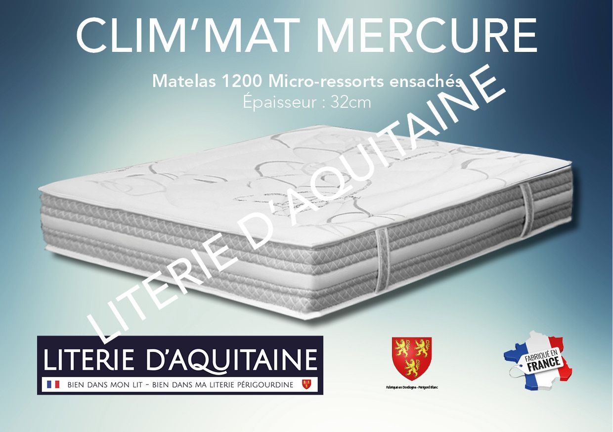 Matelas Ressorts ensachés - 7 zones Ép.32cm - Accueil 3cm latex perforé 75kg/m3 - Suspension 1200 ressorts ensachés - 7 zones de soutien - Carénage HR40KGg/m3 - 4 poignées - 2 Faces de couchage - Double plateaux piqués ouate de 300gr/m² + 20mm mousse de confort - - Coutil viscose de Bamboo - Coutil norme 100 - Oeko-Tex - Accueil souple - Soutien ferme
Indépendance de couchage Garantie 5 ans avec l'achat simultané d'un sommier Fabrication Française
Corpulence du dormeur pour un couchage quotidien : ado / adulte (inf. 100kg/adulte)
Dimension du 90/190 au 200/220
Compatible sur sommiers à lattes fixes recouverts - non conseillé pour de la literie électrique & sommiers à lattes apparentes