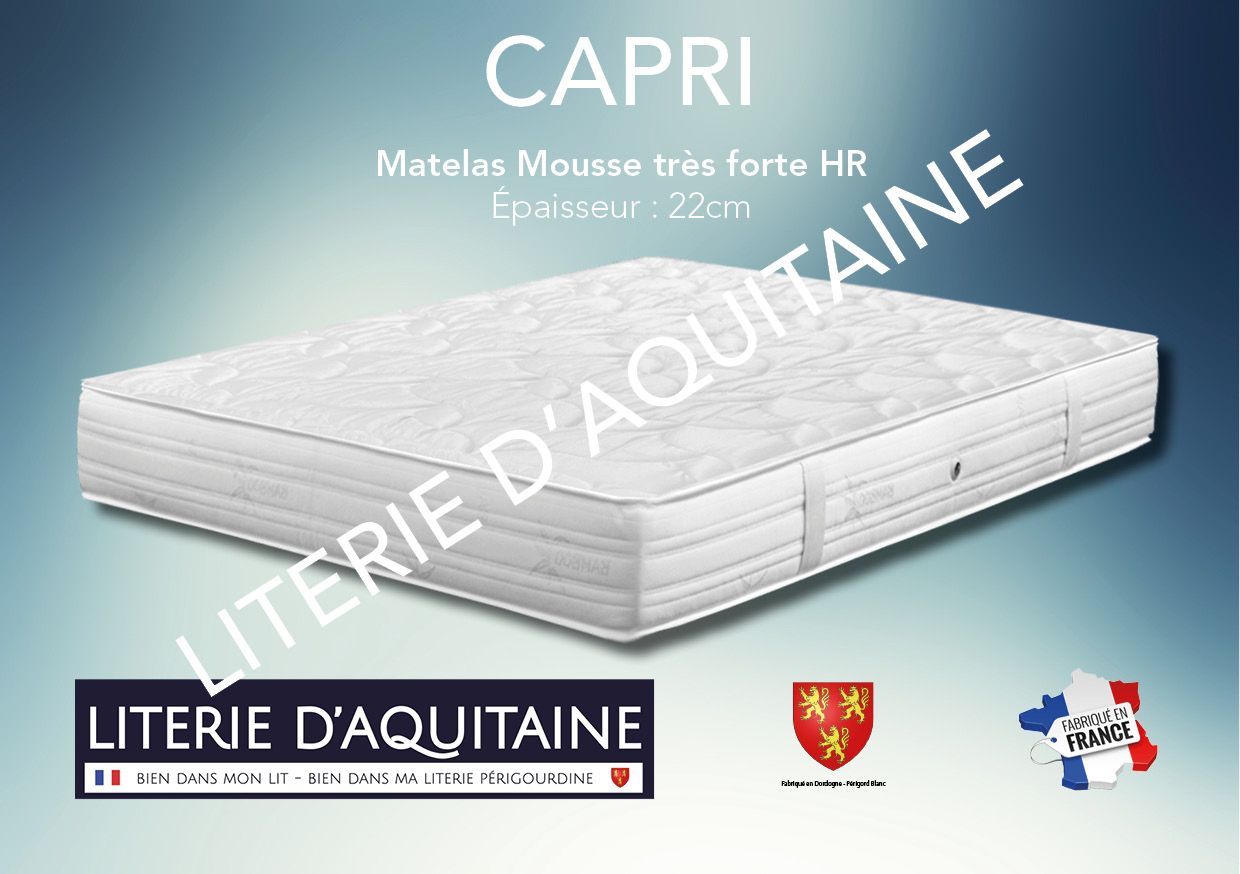 Matelas Mousse polyuréthane FORTE HAUTE RÉSILIENCE Ép.22cm - Noyau 18cm très HR 45kg/m3 - - 4 poignées & 2 aérateurs - 2 Faces de couchage - Double plateaux piqués ouate de 300gr/m2 + 5mm mousse de confort - - Coutil viscose de Bamboo - Coutil norme 100 - Oeko-Tex - Accueil ferme - Soutien extra ferme
Indépendance de couchage Garantie 5 ans avec l'achat simultané d'un sommier Fabrication Française
Corpulence du dormeur pour un couchage quotidien : adultes avec forte corpulence (sup. 120kg/adulte)
Dimension du 70/190 au 200/220