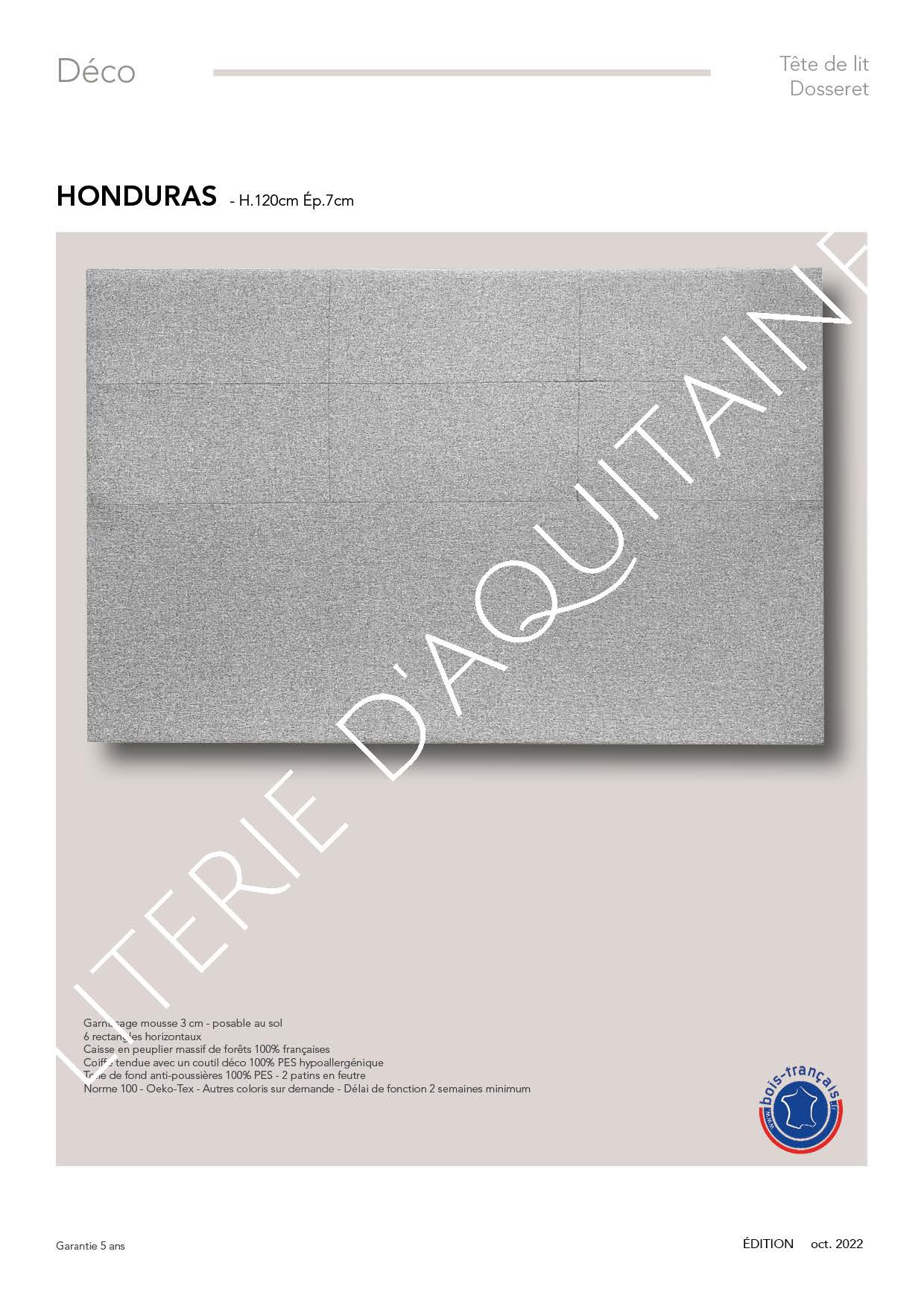 Garnissage mousse 3 cm - 6 rectangles horizontaux - posable au sol Caisse en peuplier massif de forêts 100% françaises Coiffe tendue avec un coutil déco 100% PES hypoallergénique Toile de fond anti-poussières 100% PES Norme 100 - Oeko-Tex - Autres coloris sur demande - Délai de fonction 1 semaine selon tissu en stock