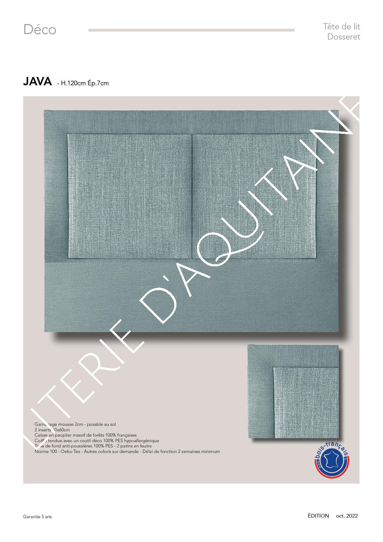 Garnissage mousse 2cm - posable au sol - 2 inserts 60x60cm - Caisse en peuplier massif de forêts 100% françaises - Coiffe tendue avec un coutil déco 100% PES Hypoallergénique - Toile de fond anti-poussières 100% PES - 2 patins en feutre - Norme 100 - Oeko-Tex - Autres coloris sur demande - Délai de fonction 2 semaines minimum