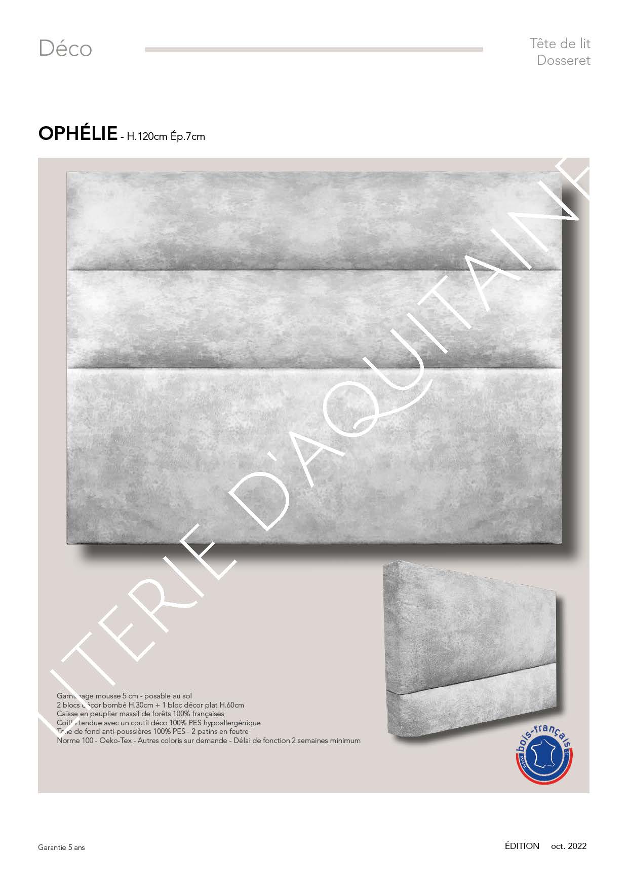 Garnissage mousse 3 cm - posable au sol 2 sections à visser : bloc décor bombé H.30cm + bloc décor plat H.60cm Caisse en peuplier massif de forêts 100% françaises Coiffe tendue avec un coutil déco 100% PES hypoallergénique Toile de fond anti-poussières 100% PES Norme 100 - Oeko-Tex - Autres coloris sur demande - Délai de fonction 2 semaines minimum