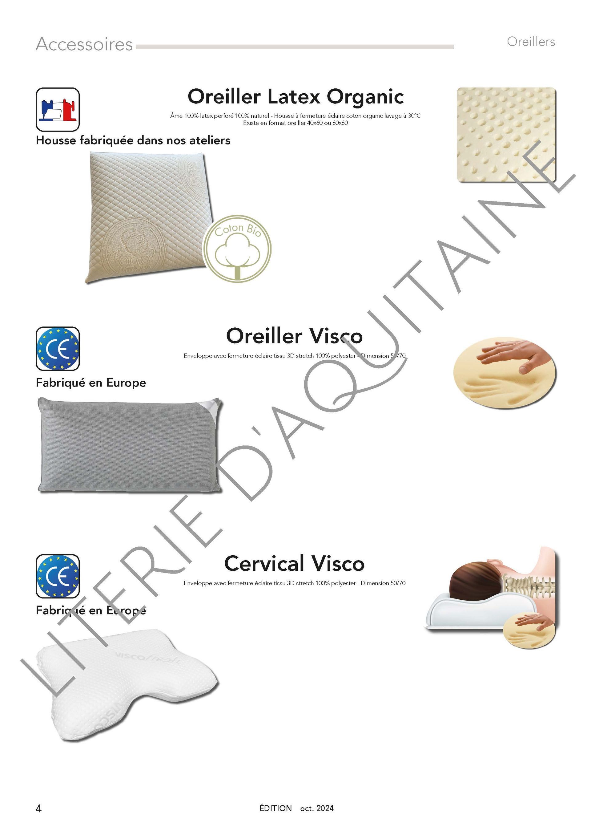 OREILLER VISCO SOUPLE Enveloppe 3D tissu 100% polyester - Dimension 40x60
OREILLER VISCO FERME
Enveloppe 3D tissu 100% polyester - Dimension 40x60
OREILLER VISCO CERICAL
Enveloppe 3D tissu 100% polyester - Dimension 40x60