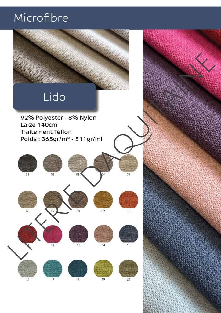 MICROFIBRE LIDO FROCA 92% Polyester - 8% Nylon Laize 140cm Traitement Téflon Poids : 365gr/m² - 511gr/ml 20 coloris