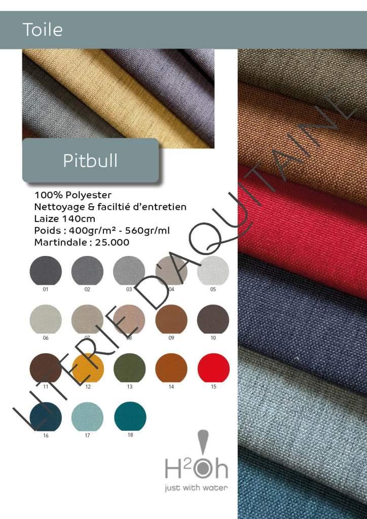 TOILE PITBULL FROCA 100% Polyester Nettoyage & faciltié d’entretien Laize 140cm Poids : 400gr/m² - 560gr/ml Martindale : 25.000
