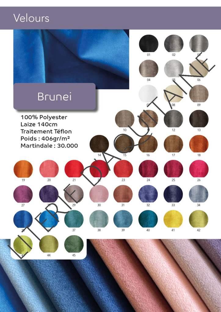 VELOURS BRUNEI FROCA 100% Polyester Laize 140cm Traitement Téflon Poids : 406gr/m² Martindale : 30.000 45 coloris