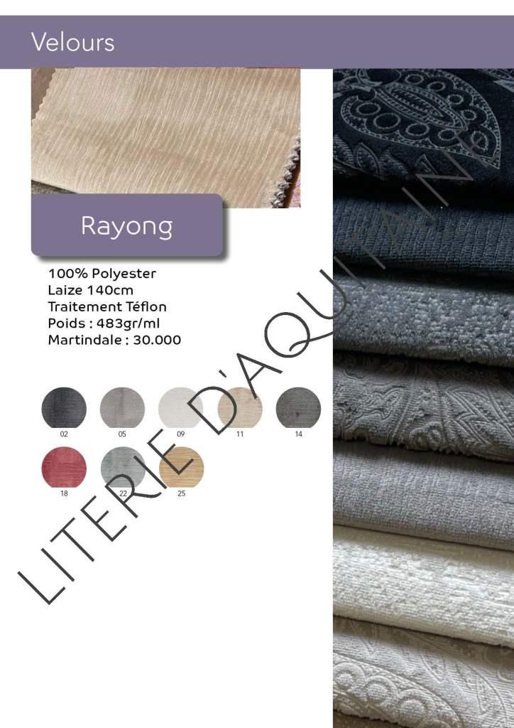 VELOURS RAYONG FROCA 100% Polyester Laize 140cm Traitement Téflon Poids : 483gr/ml Martindale : 30.000 8 coloris