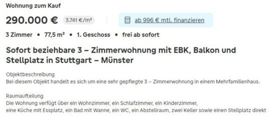 3 - Zimmerwohnung in Stuttgart-Münster