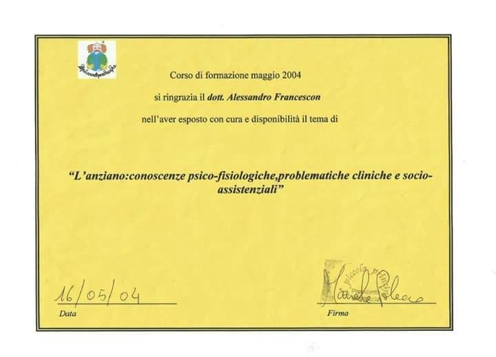 DOTT.ALESSANDRO FRANCESCON Specialista in Geriatria e Gerontologia -Osteoporosi-