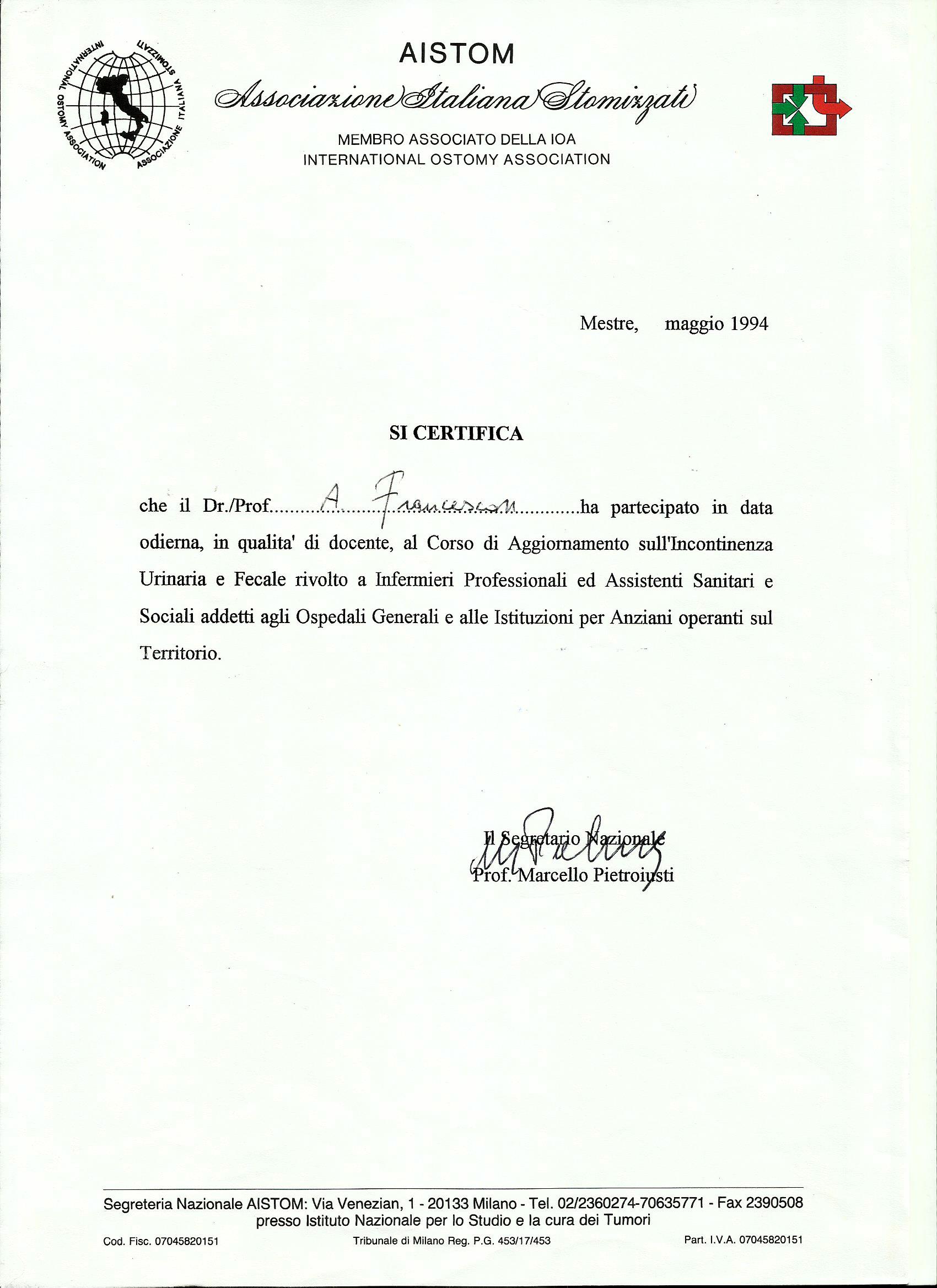 DOTT.ALESSANDRO FRANCESCON Specialista in Geriatria e Gerontologia -Osteoporosi-