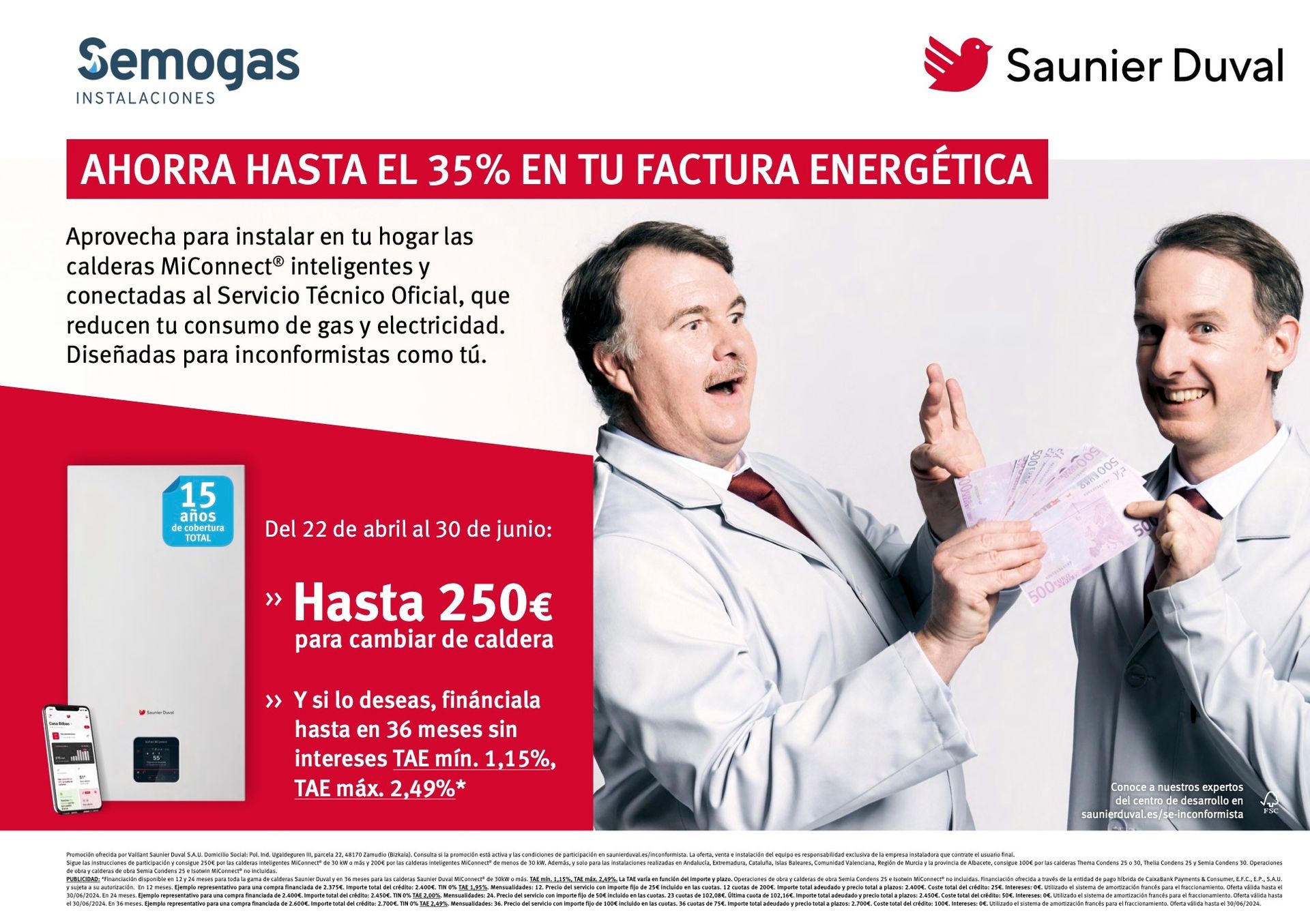 Hasta 250 € de regalo para renovar tu caldera Saunier Duval en Gipuzkoa - semogas Renove #inconformista 2023 de Saunier Duval - Semogas.es