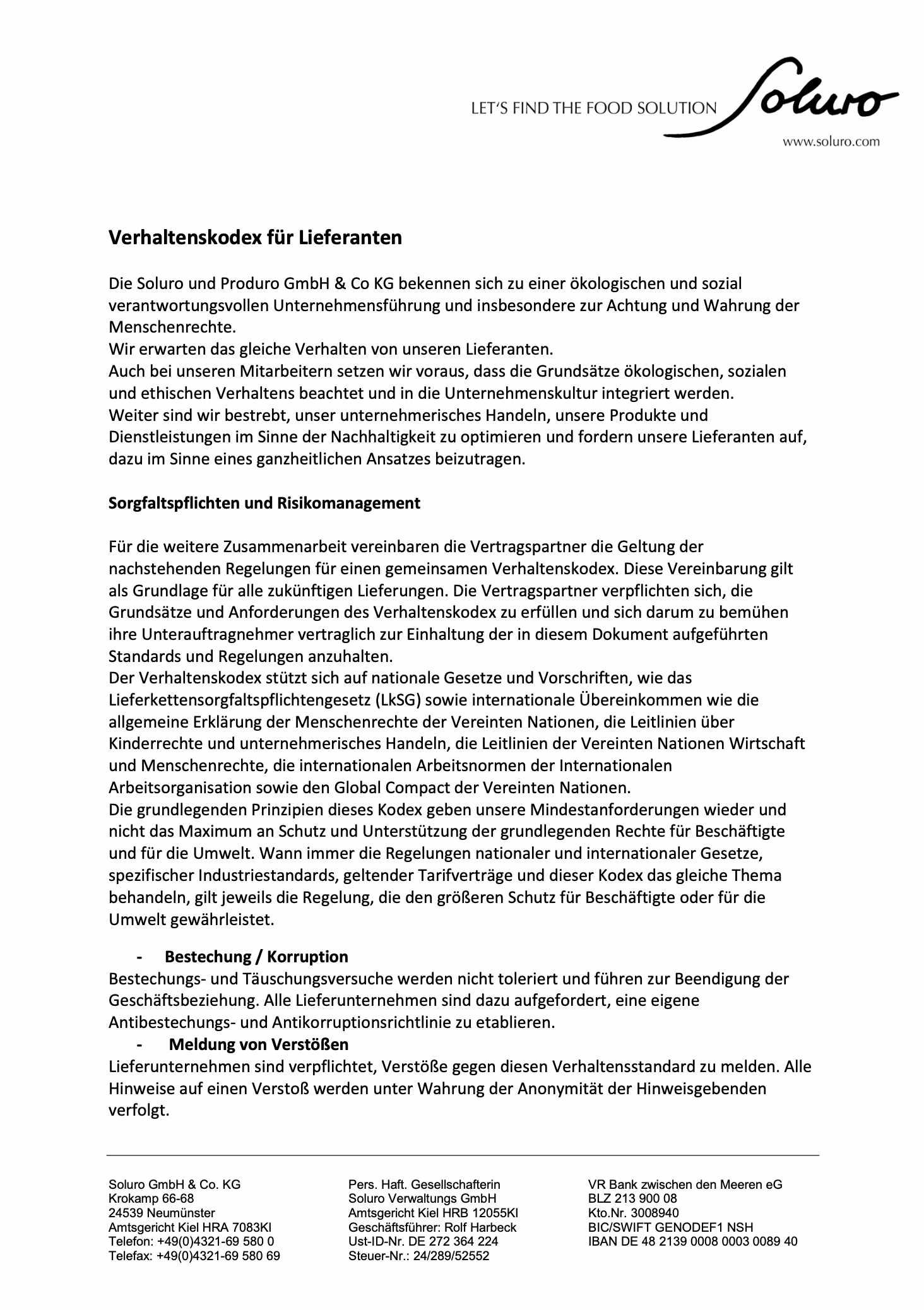 Soluro Verhaltenskodex für Lieferanten