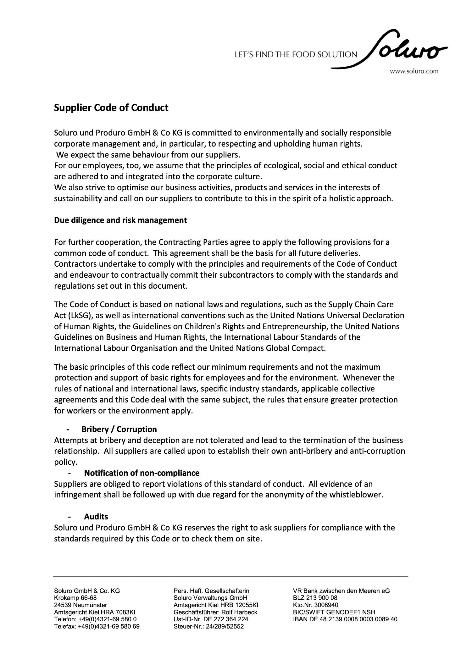 Soliuro Code of Conduct