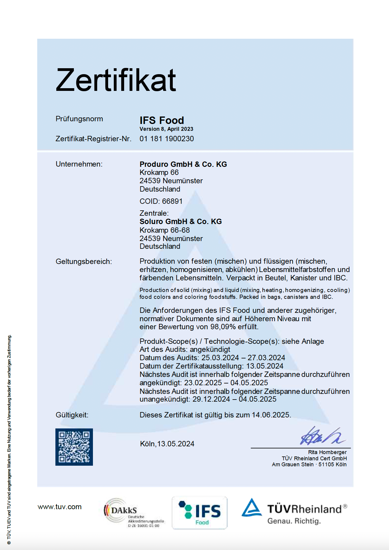 Soluro IFS Zertifikat