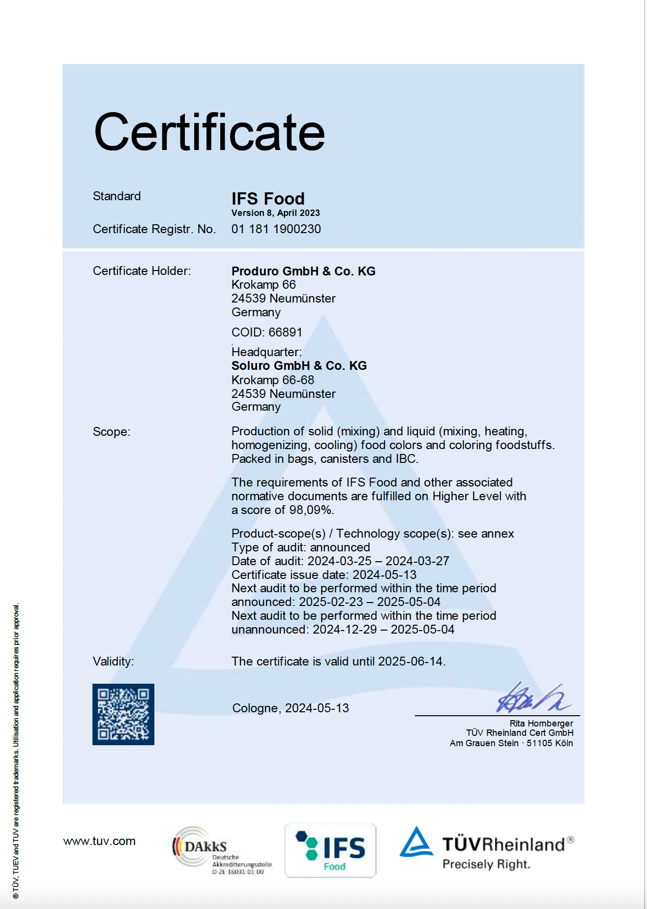 Soluro IFS Certificate