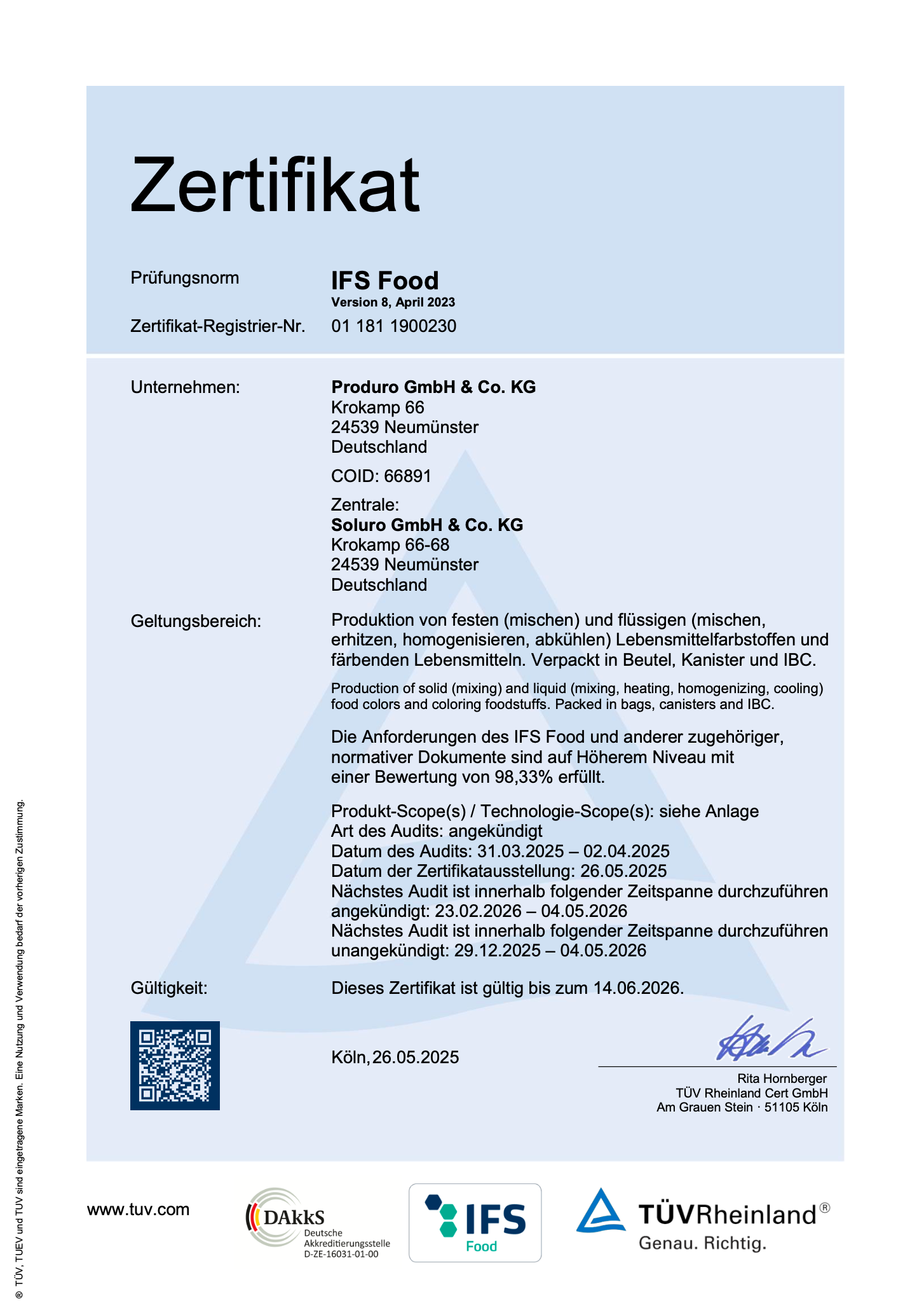 Soluro IFS Zertifikat