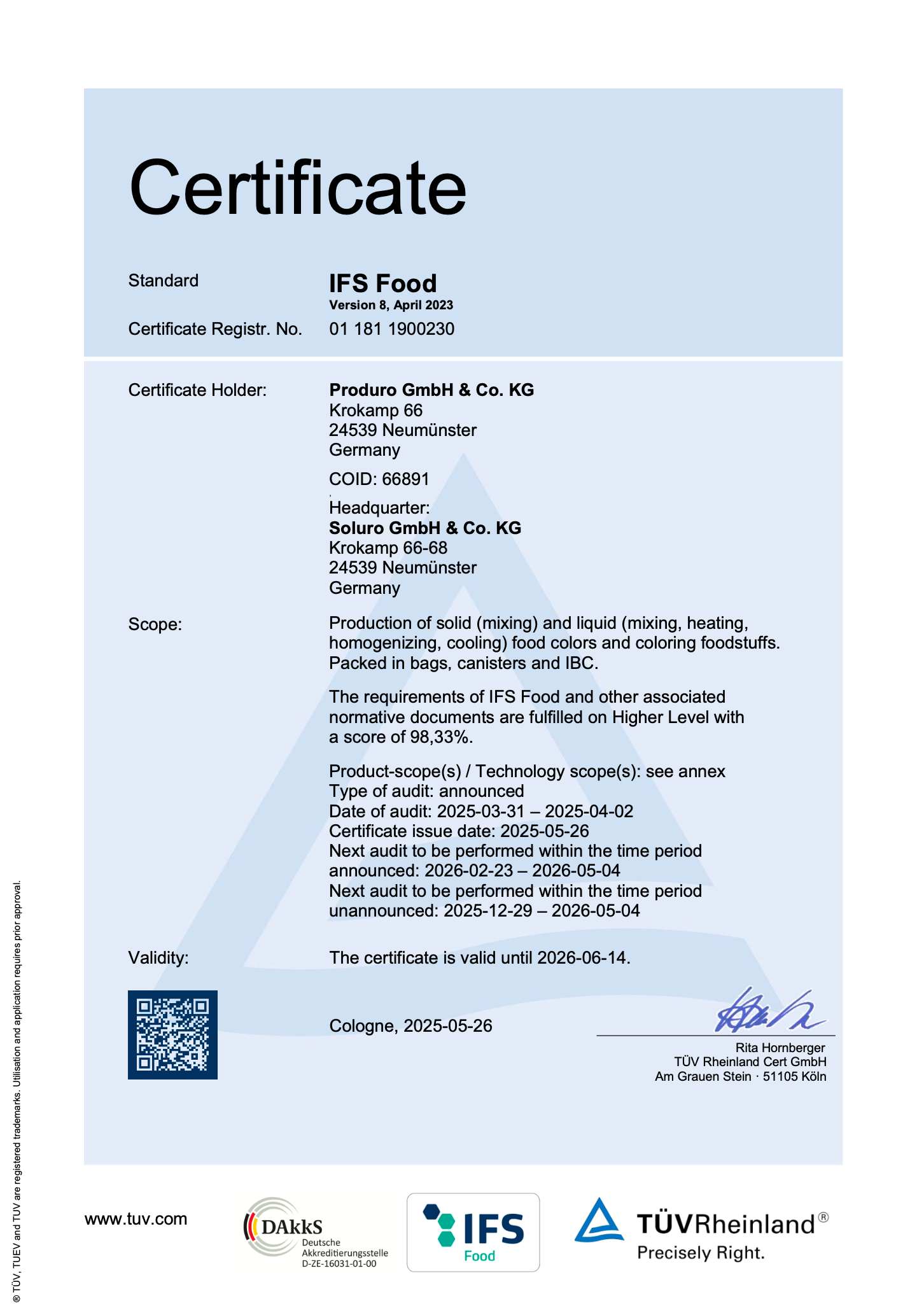 Soliuro IFS Food Certificat