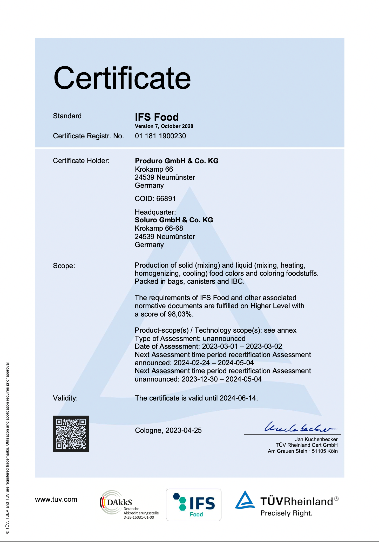 Soluro IFS Certificate