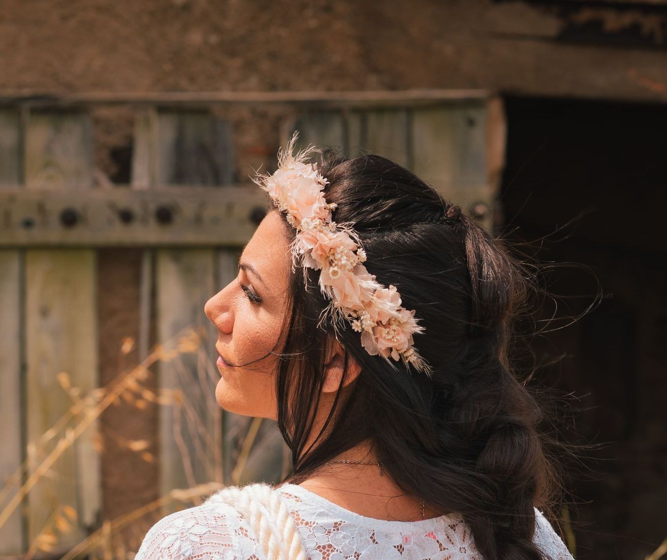 Couronne de mariée bohème en fleurs séchées