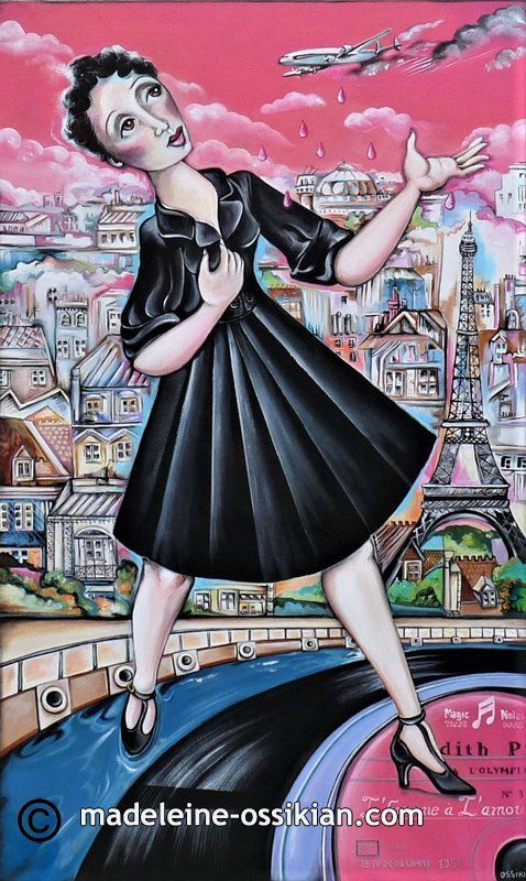 edith piaf en peinture , location , education , la vie en rose , peinture artiste célèbres , coloré , naif , portrait d'artiste , feminisme en peinture , grand format , pedagogique