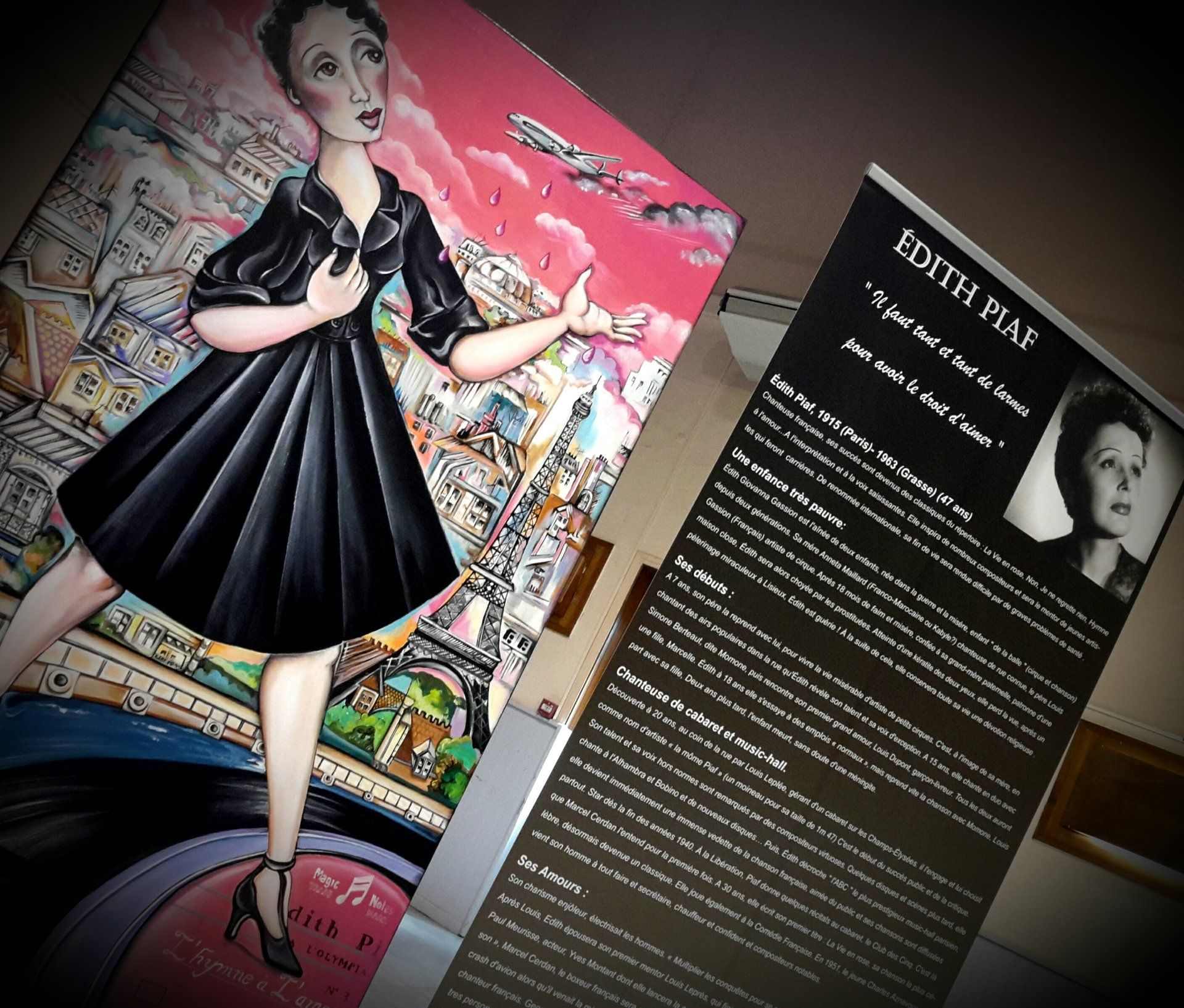 edith piaf en peinture , location , education , la vie en rose , peinture artiste célèbres , coloré , naif , portrait d'artiste , feminisme en peinture , grand format , pedagogique