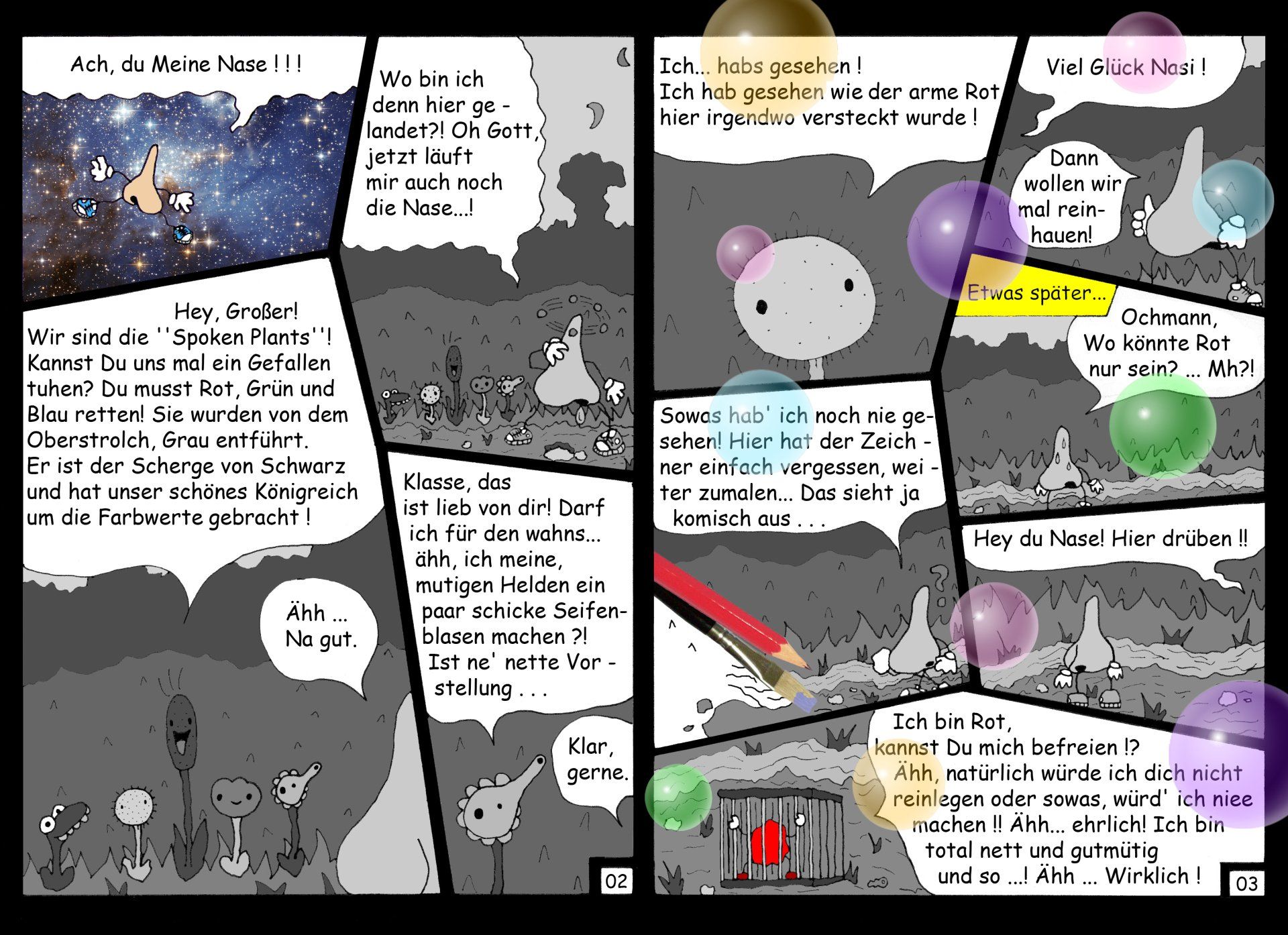 ''Nasen-Comic 3'' - Mit Bleistift & Fineliner gezeichnet, eingescannt und mit Photoshop digitalisiert