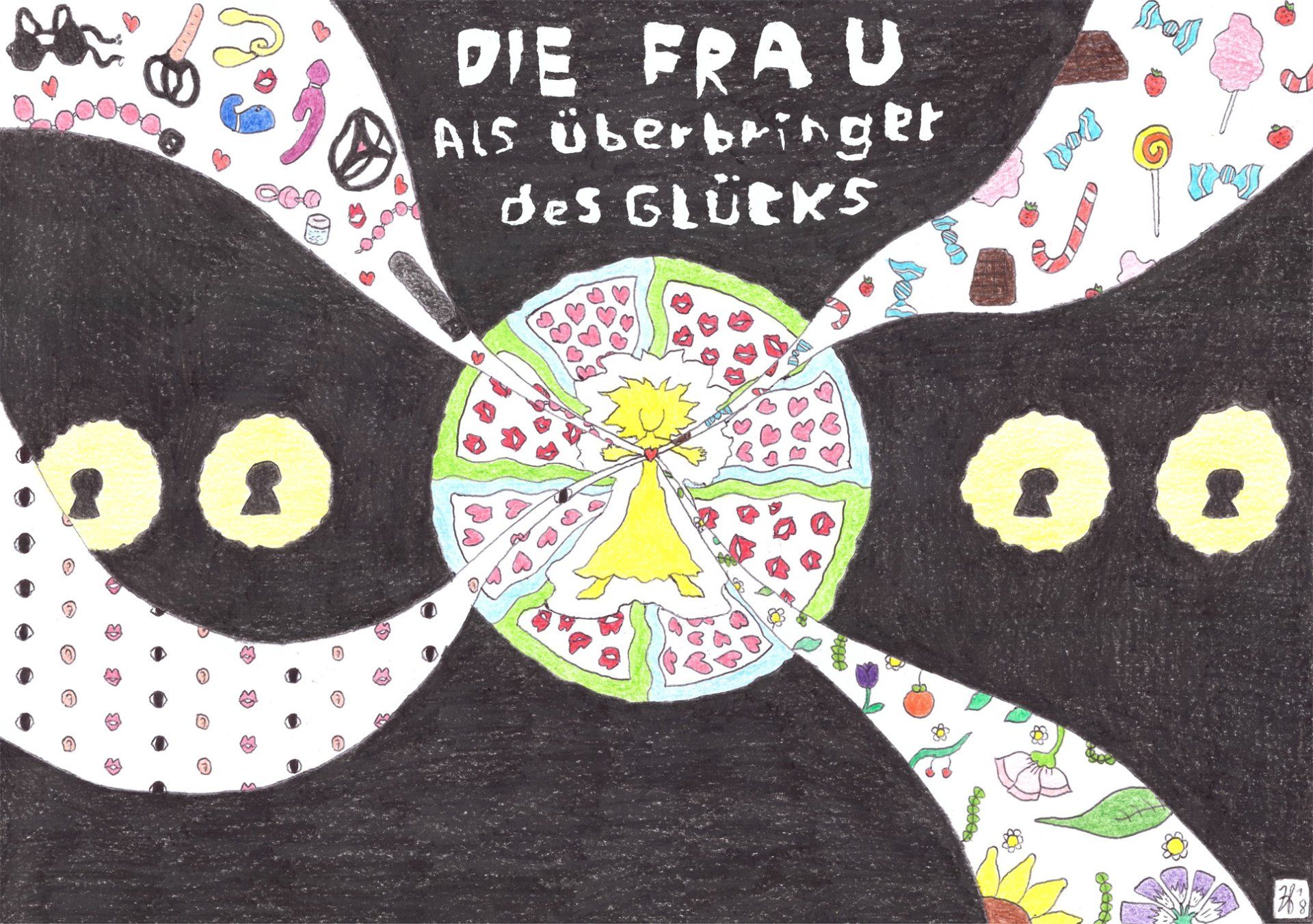 ''Die Frau als Überbringer des Glücks'' 2018 - Bleistift, Kuli & Buntstift auf 80 g/m² Papier überbringer des glücks kado images