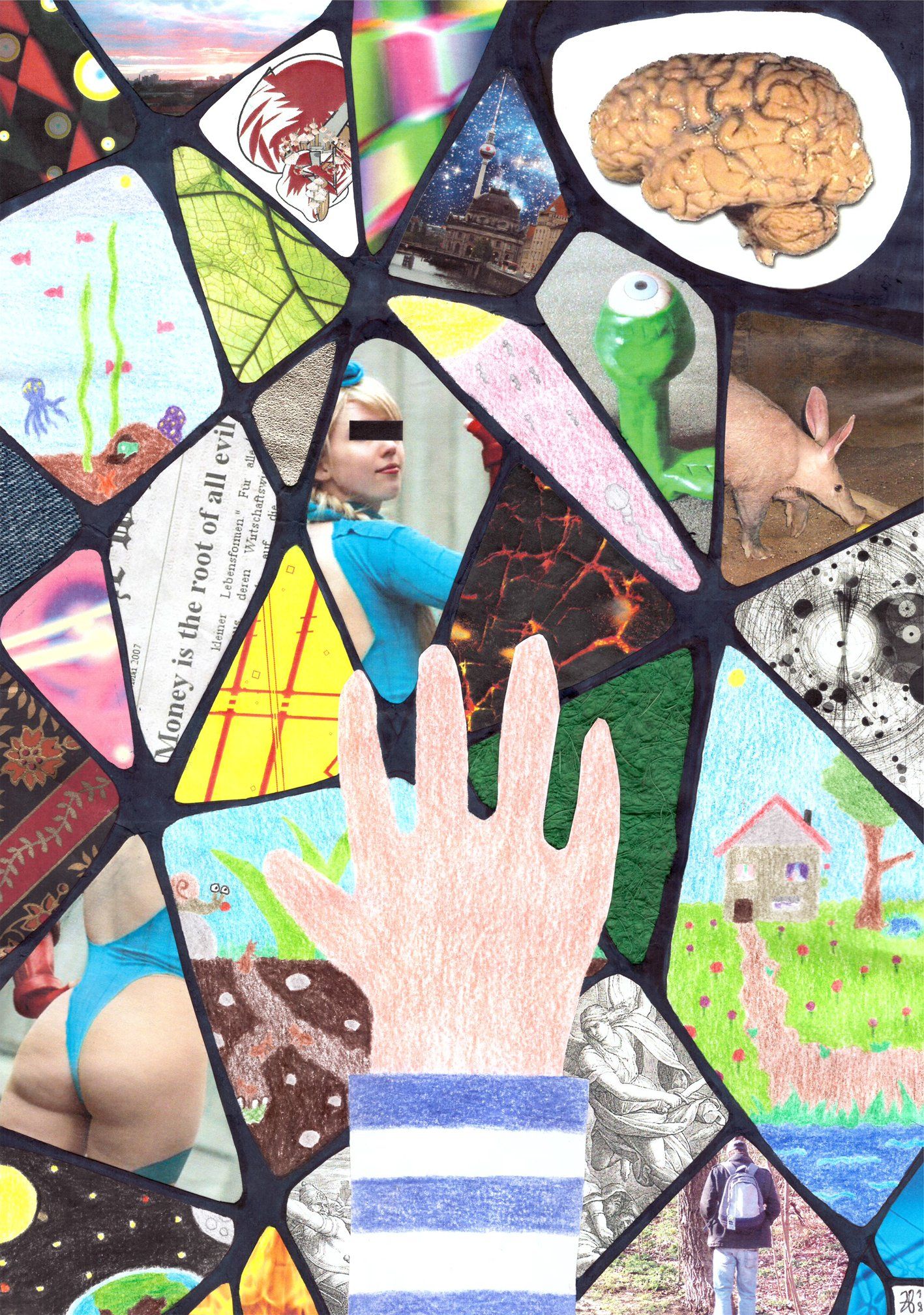 ''Gedanken-Welt'' 2018 - Schwer zu sagen, was das soll ... Collage aus verschiedenen Zeichnungen, Papieren und anderen Materialien gedanken-welt kado images
