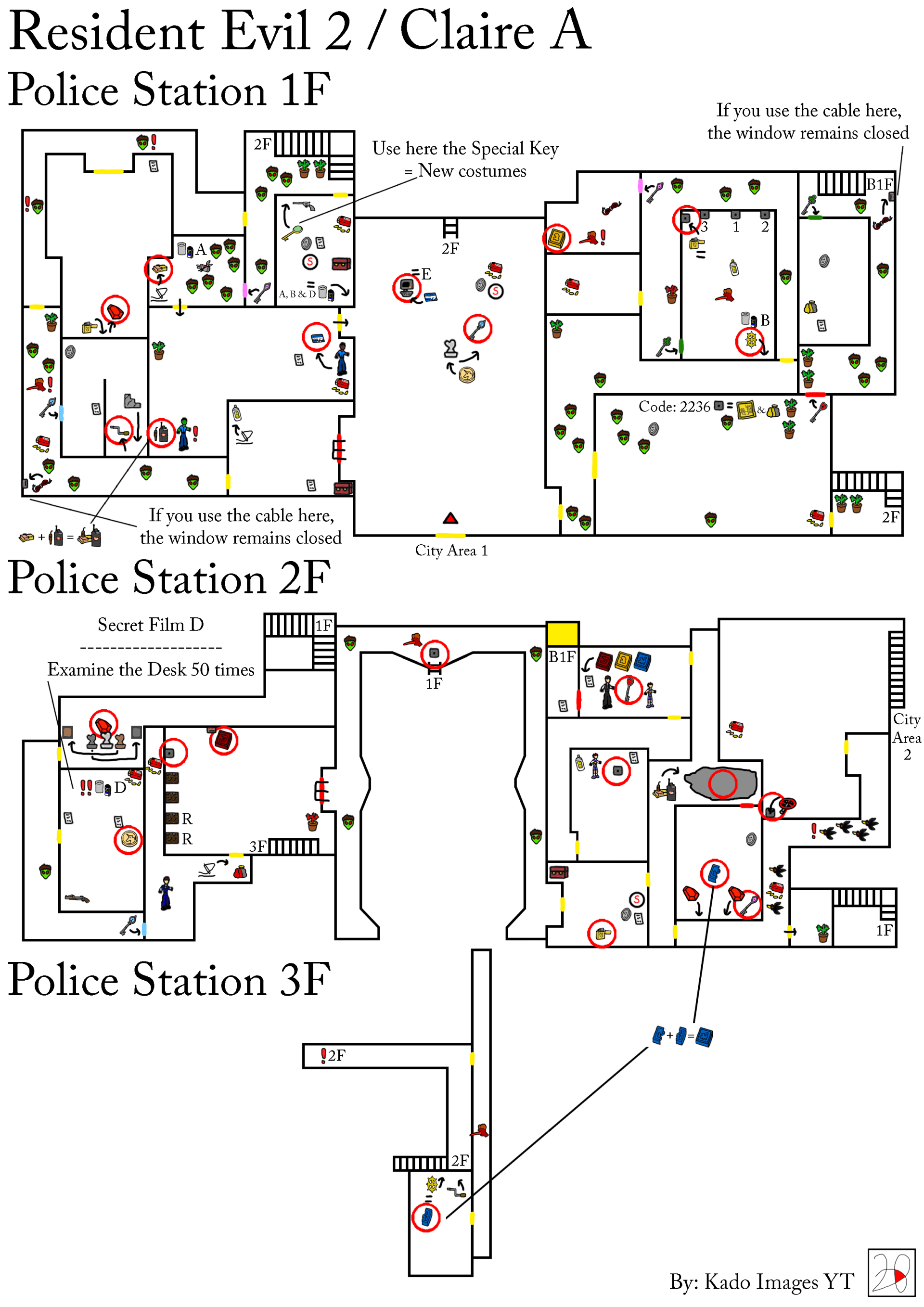 Resident Evil 2 - Claire A - Police Department 1F, 2F, 3F maps kadoimages