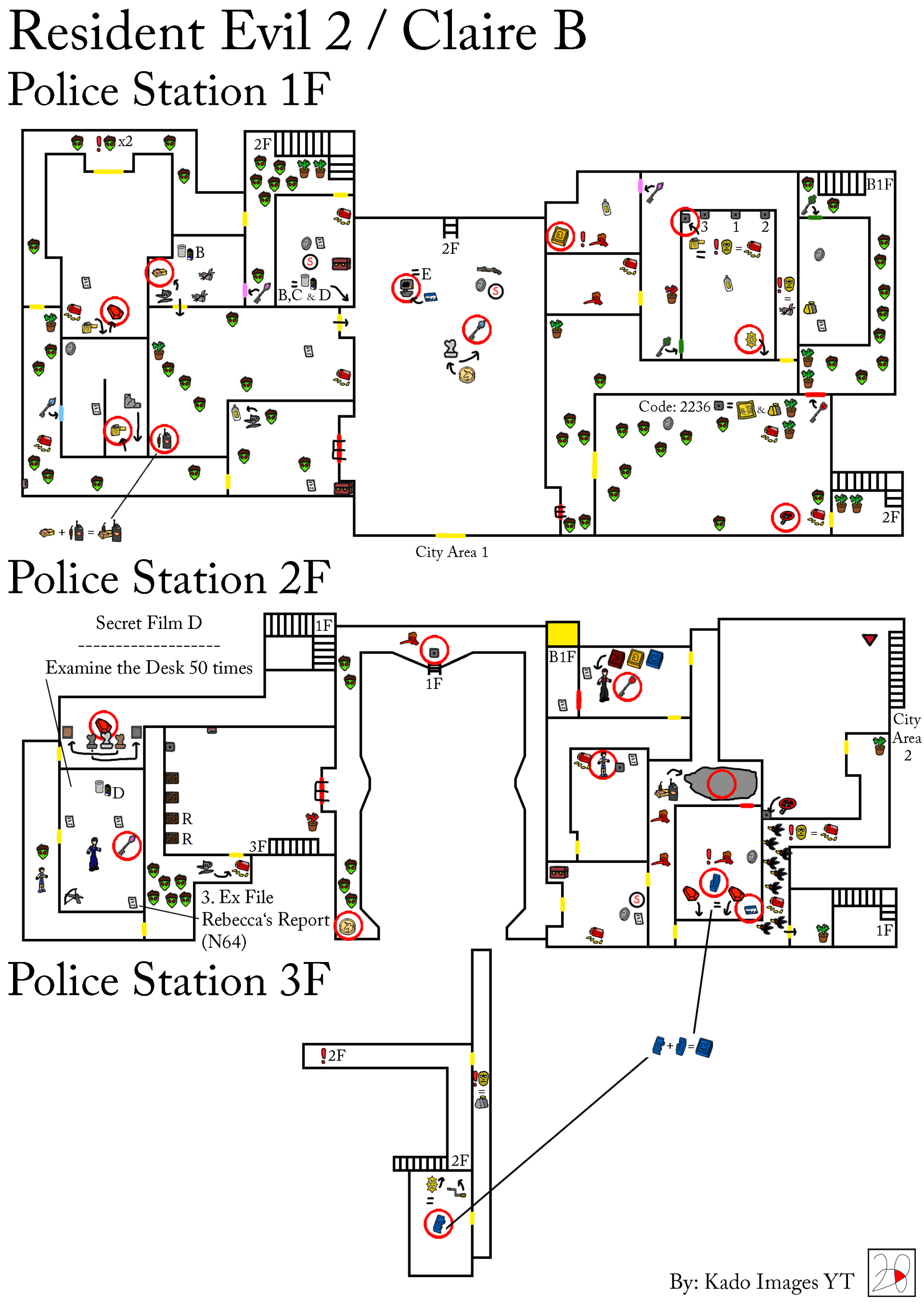 Resident Evil 2 - Claire B - Police Department 1F, 2F, 3F maps kadoimages