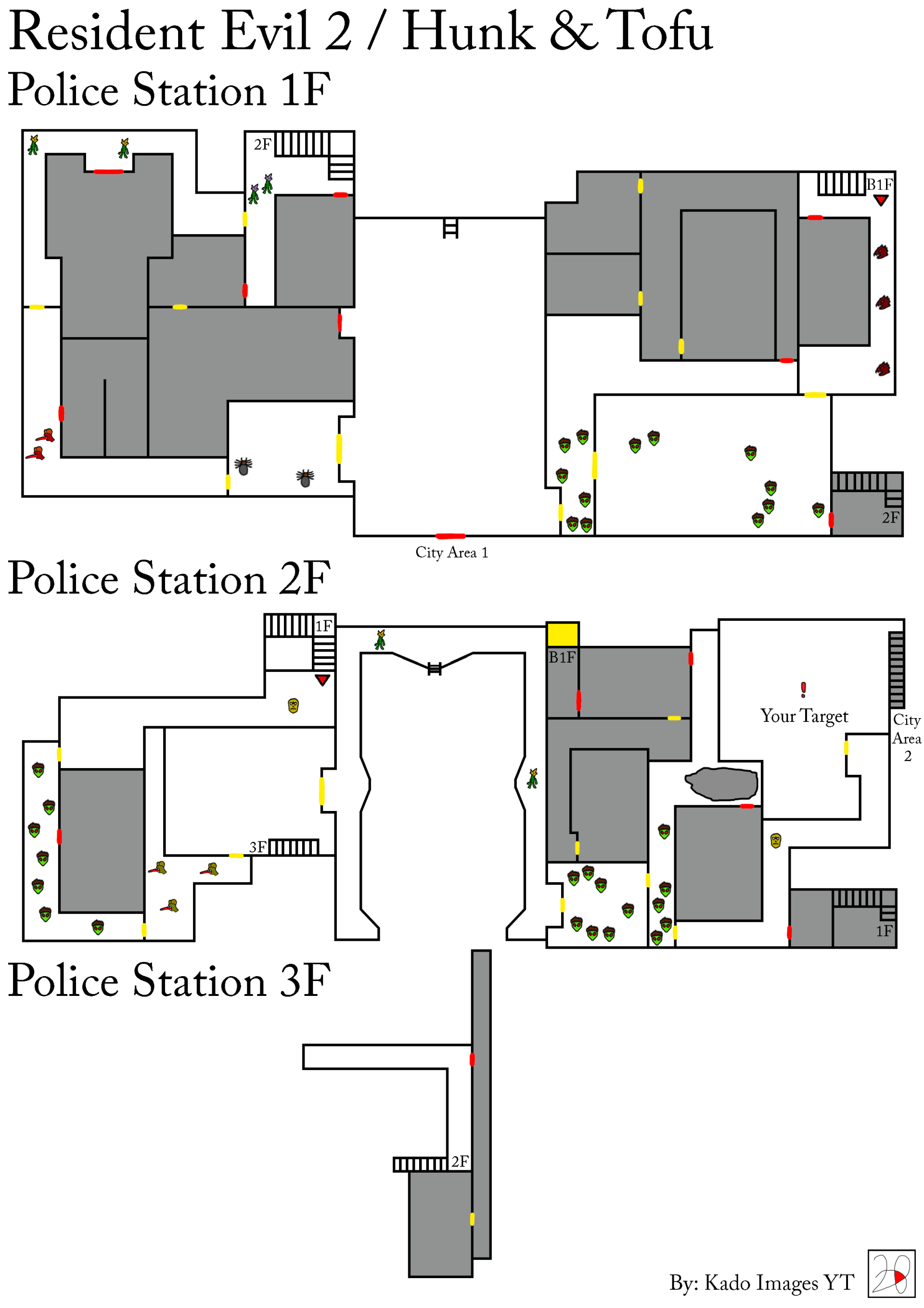 Resident Evil 2 - Hunk / Tofu - Police Department 1F, 2F, 3F maps kadoimages
