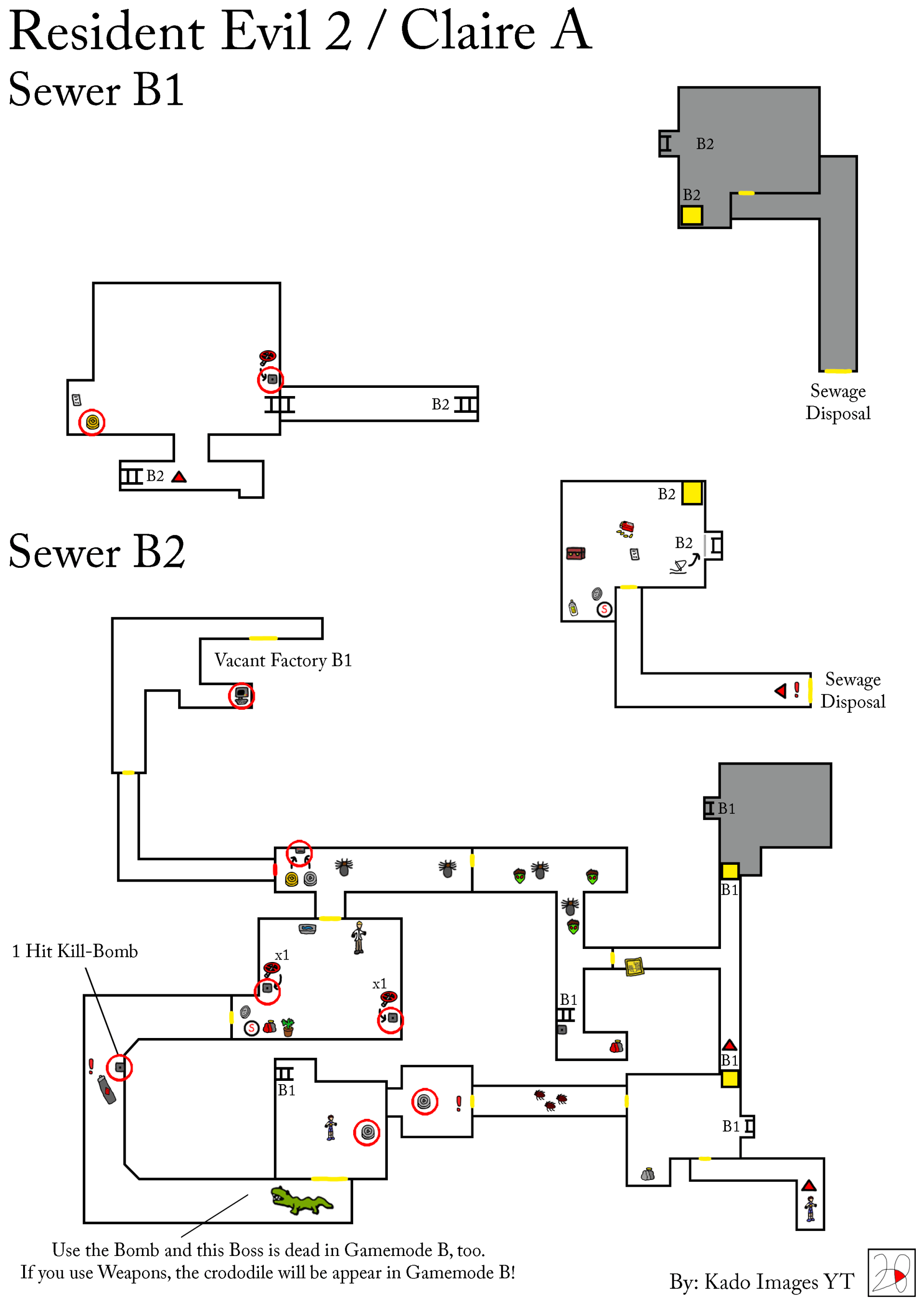 Resident Evil 2 - Claire A - Sewer B1, B2 maps kadoimages