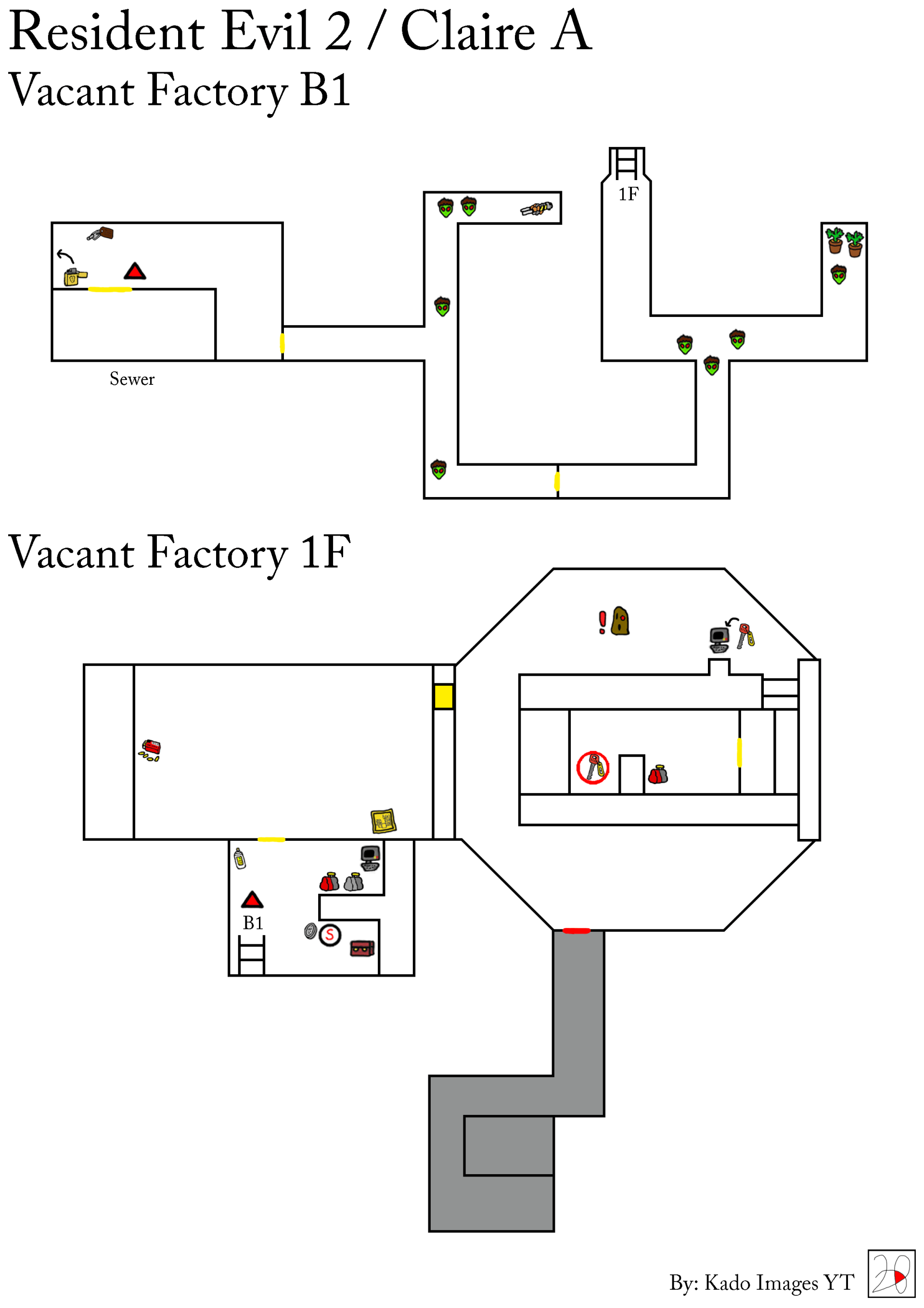 Resident Evil 2 - Claire A - Vacant Factory B1, 1F maps kadoimages