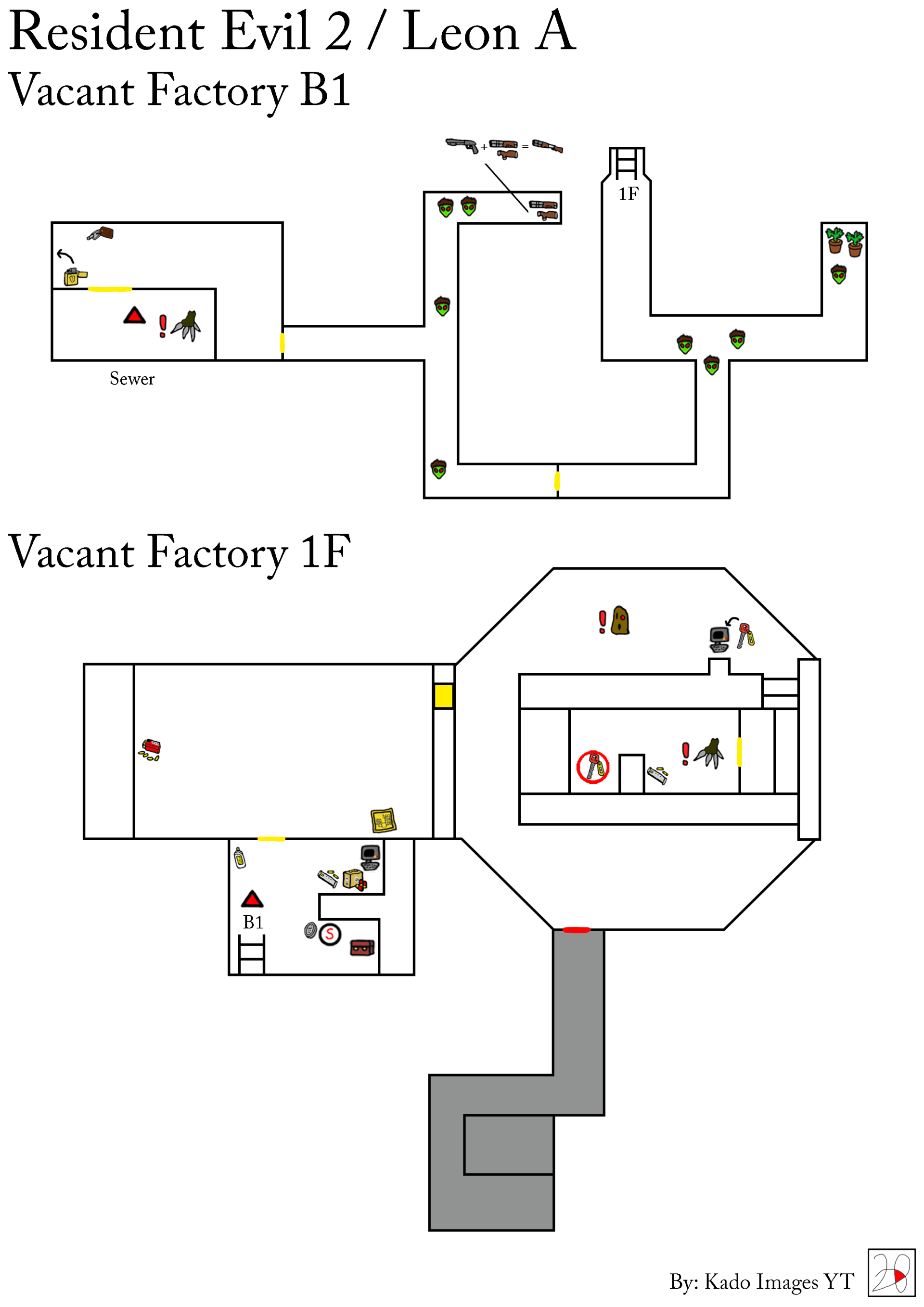 Resident Evil 2 - Leon A - Vacant Factory B1F, 1F maps kadoimages