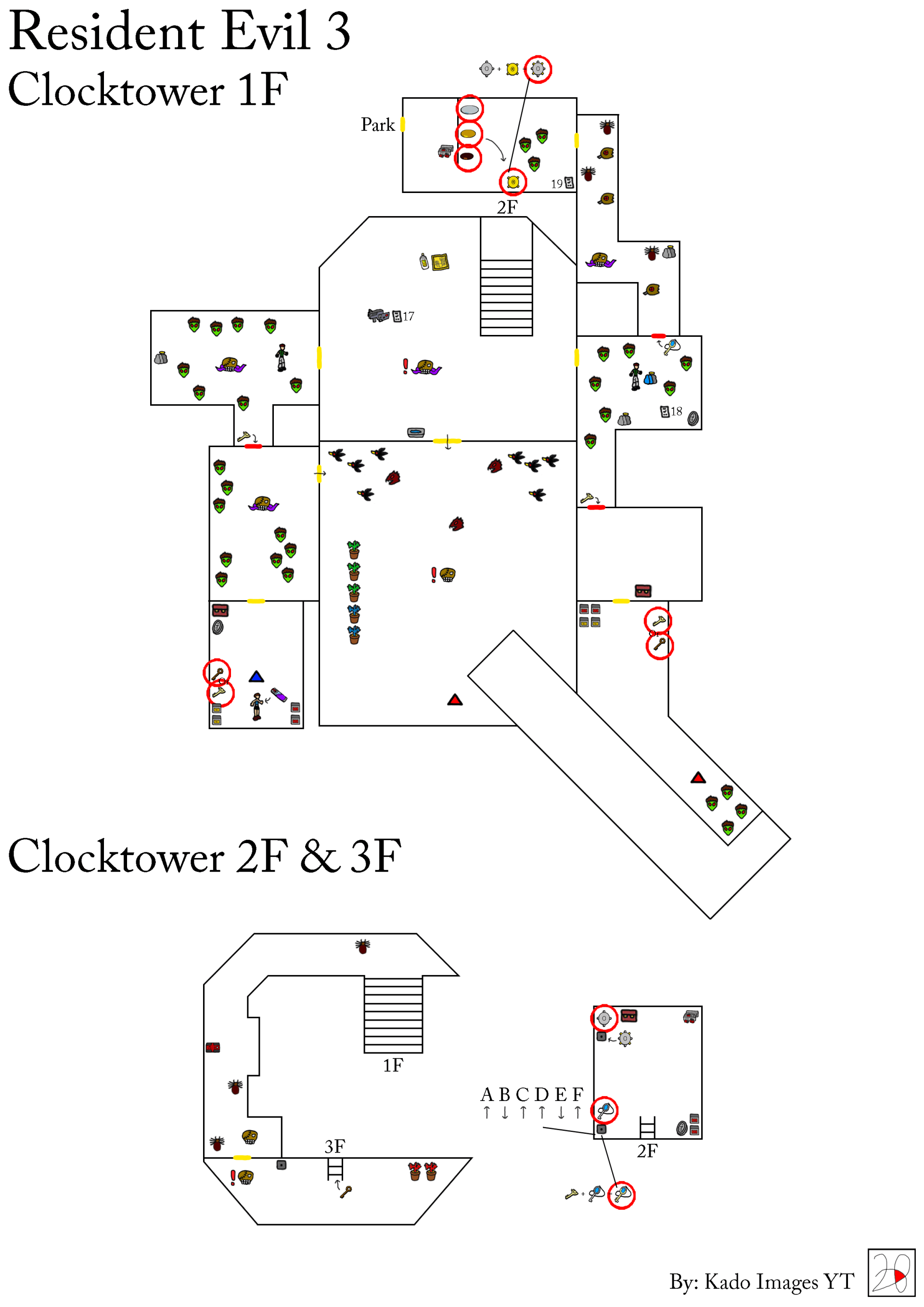 Resident Evil 3 - Clocktower 1F, 2F, 3F maps kadoimages