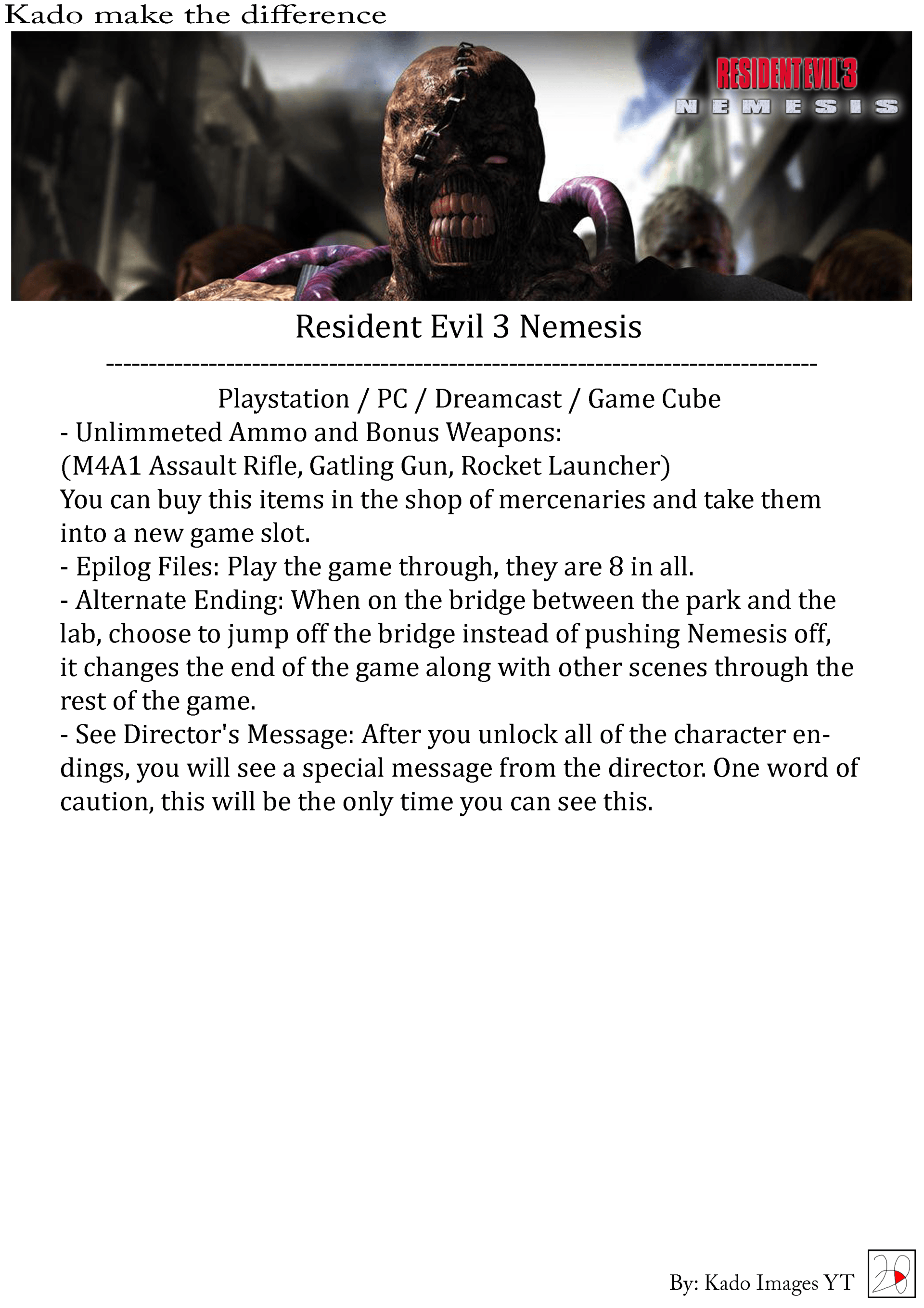 Resident Evil 3 Cheats 2 kadoimages