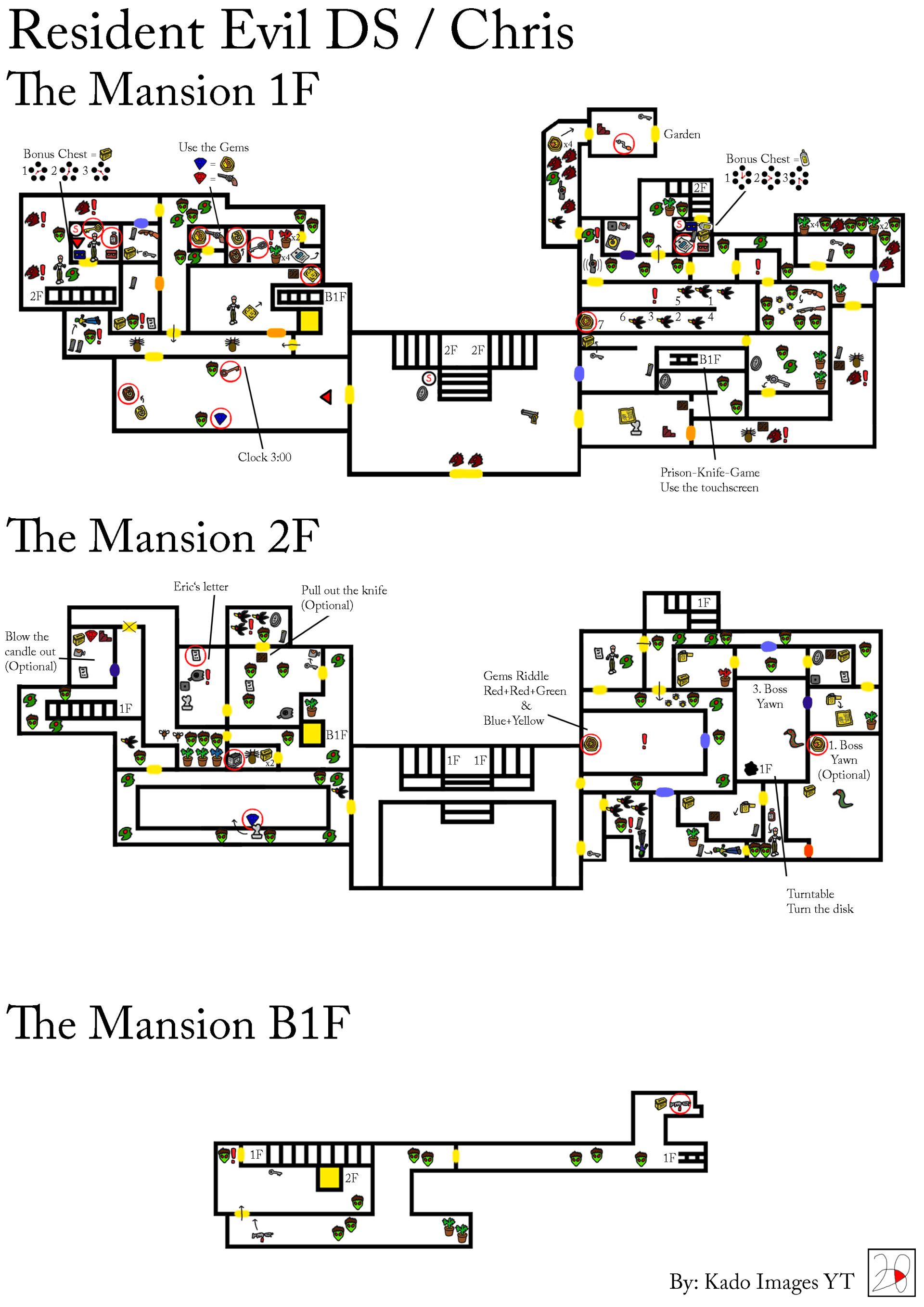 Resident Evil DS - Chris Mansion 1F, 2F, B1F Maps kadoimages