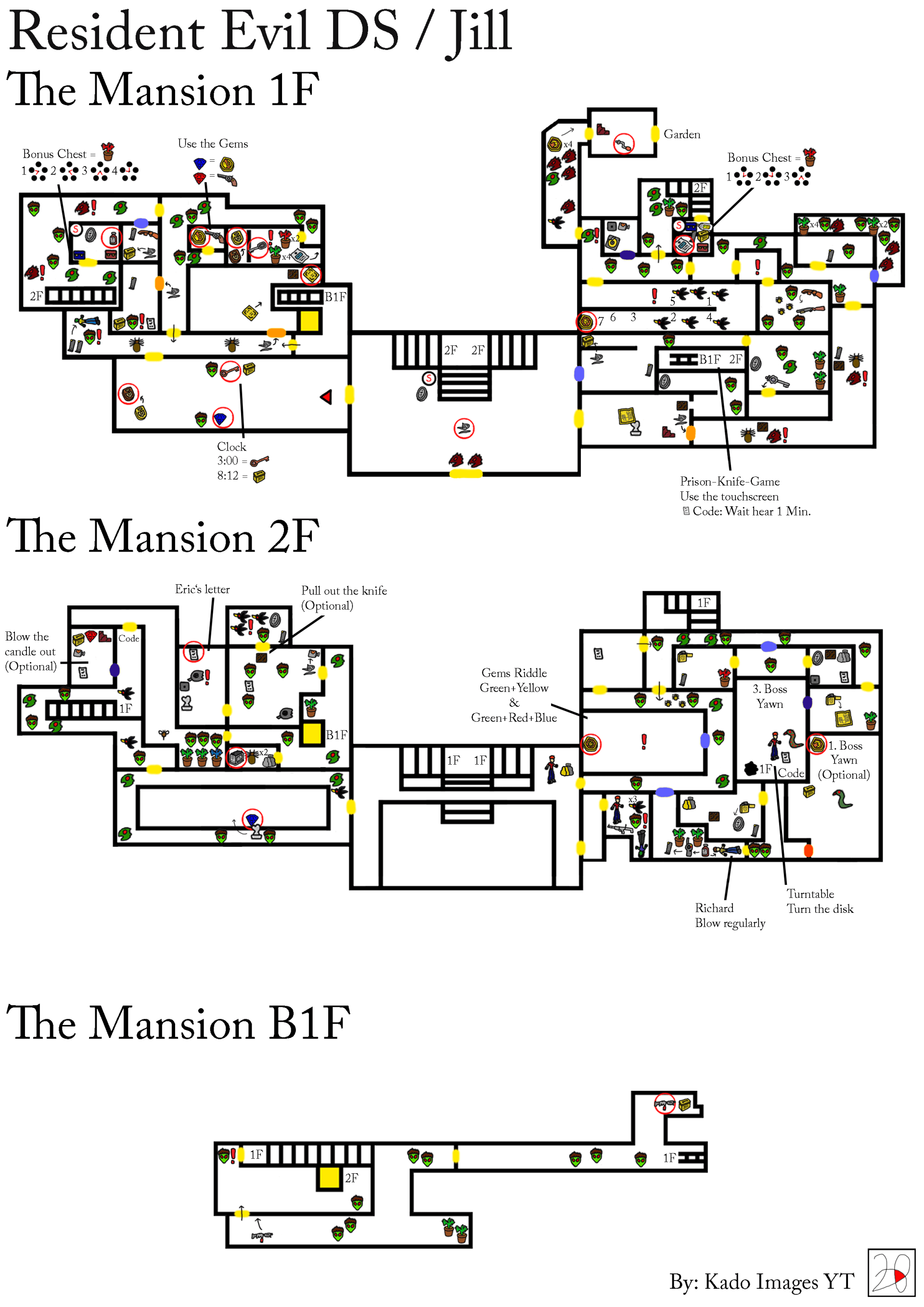 Resident Evil DS - Jill Mansion 1F, 2F, B1F Maps kadoimages