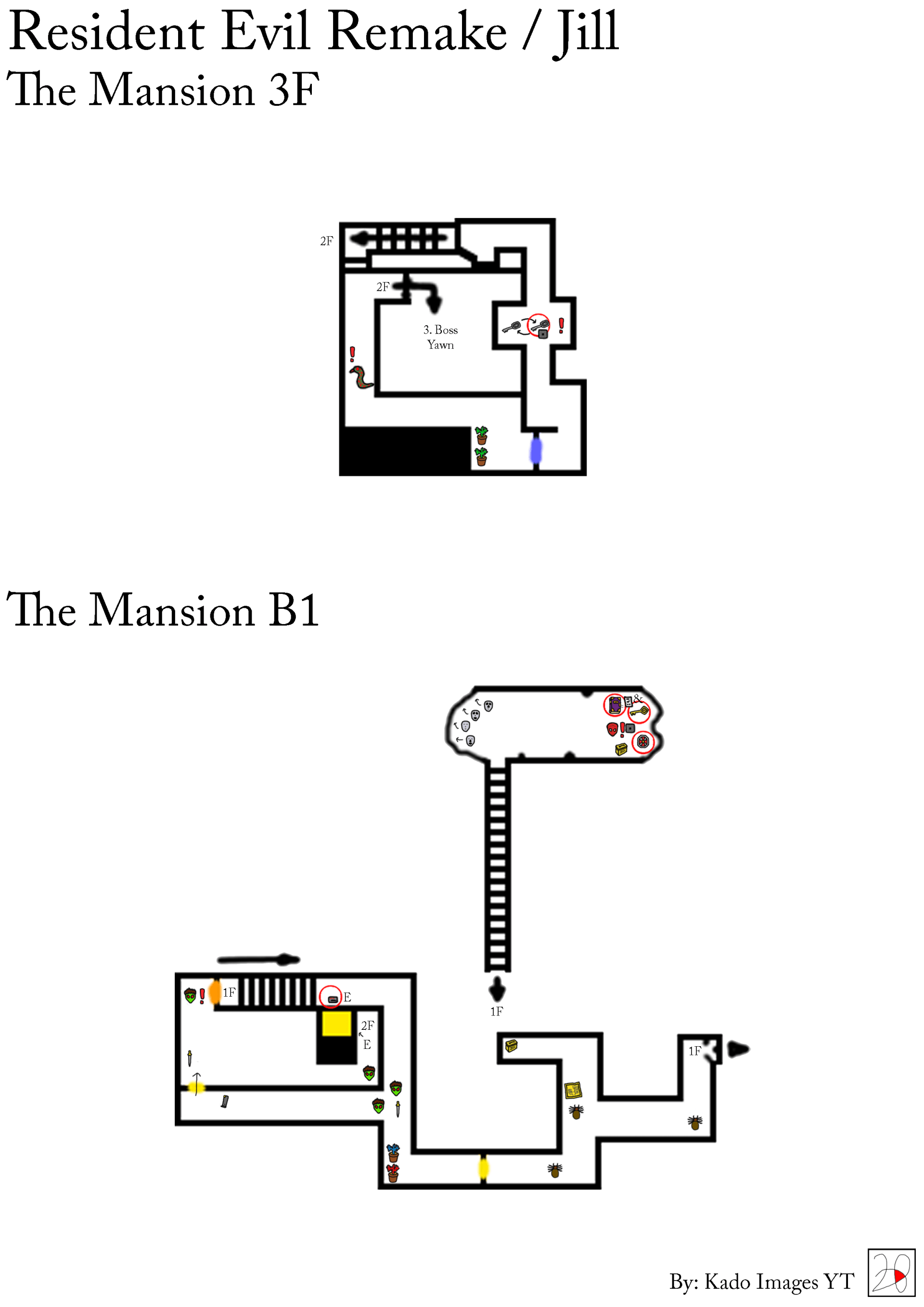 Resident Evil Remake - Jill Mansion 3F, B1F Maps kadoimages